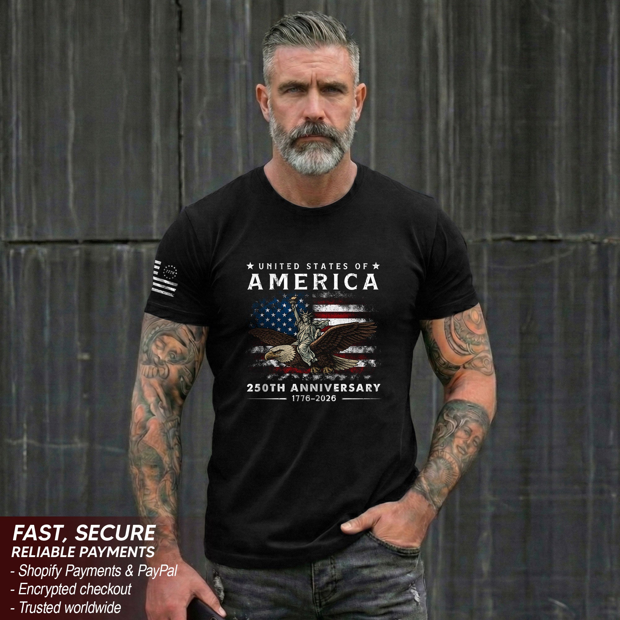 United States of America 250th Anniversary Shirt Semiquincentennial 1776-2026 USA Flag Liberty Eagle Patriotic Mens