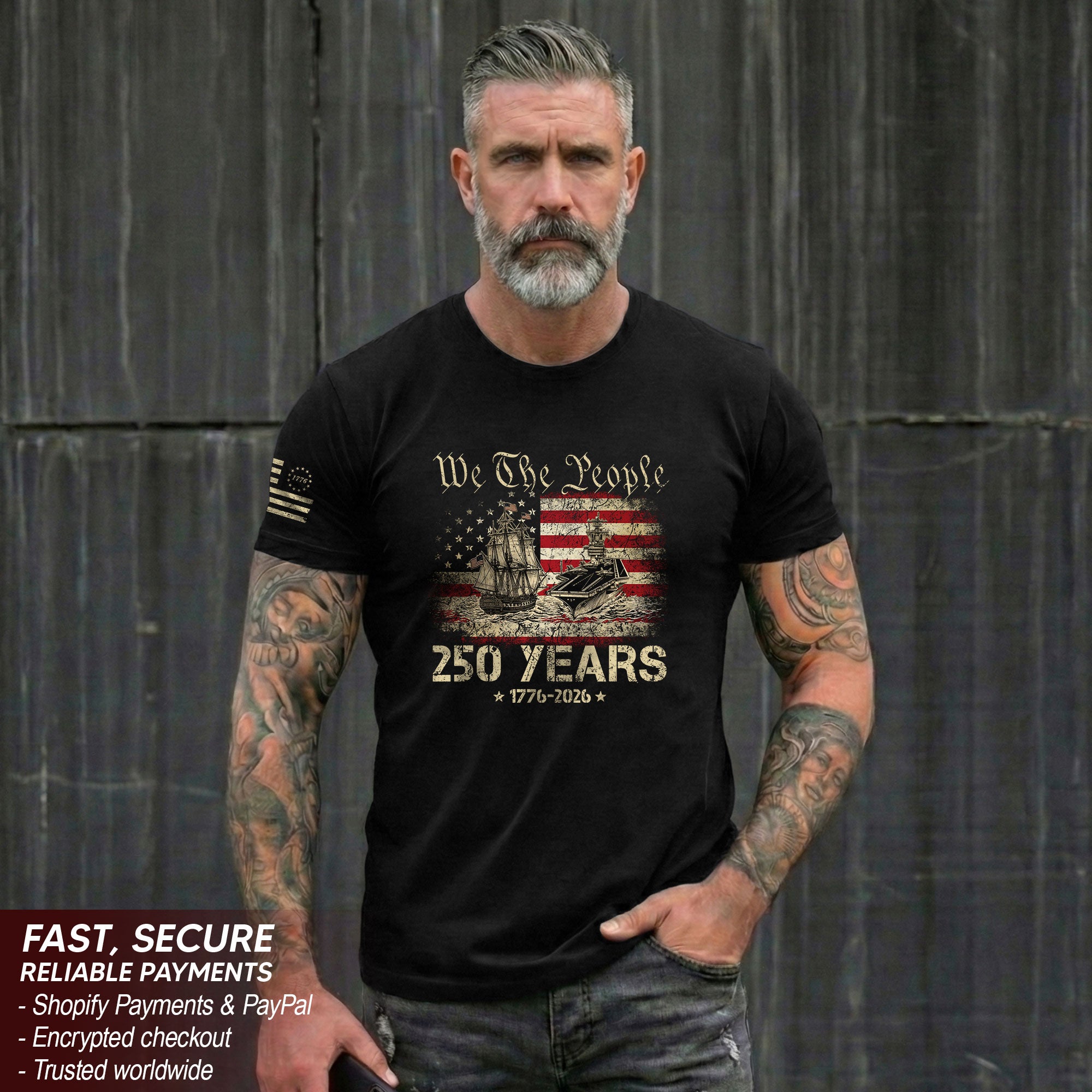 USA 250th Anniversary Shirt 250 Years Semiquincentennial 1776-2026 We The People Navy Battleship Patriotic