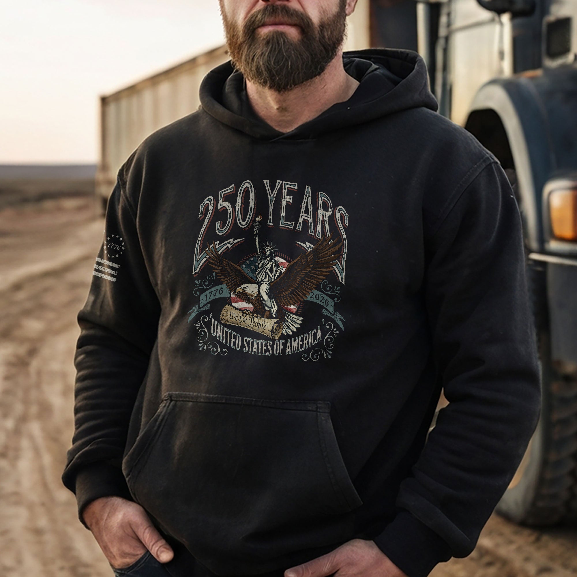 USA 250th Anniversary Hoodie 1776–2026, Patriotic Flaming Eagle Design Celebrating 250 Years - Rust Field Wear