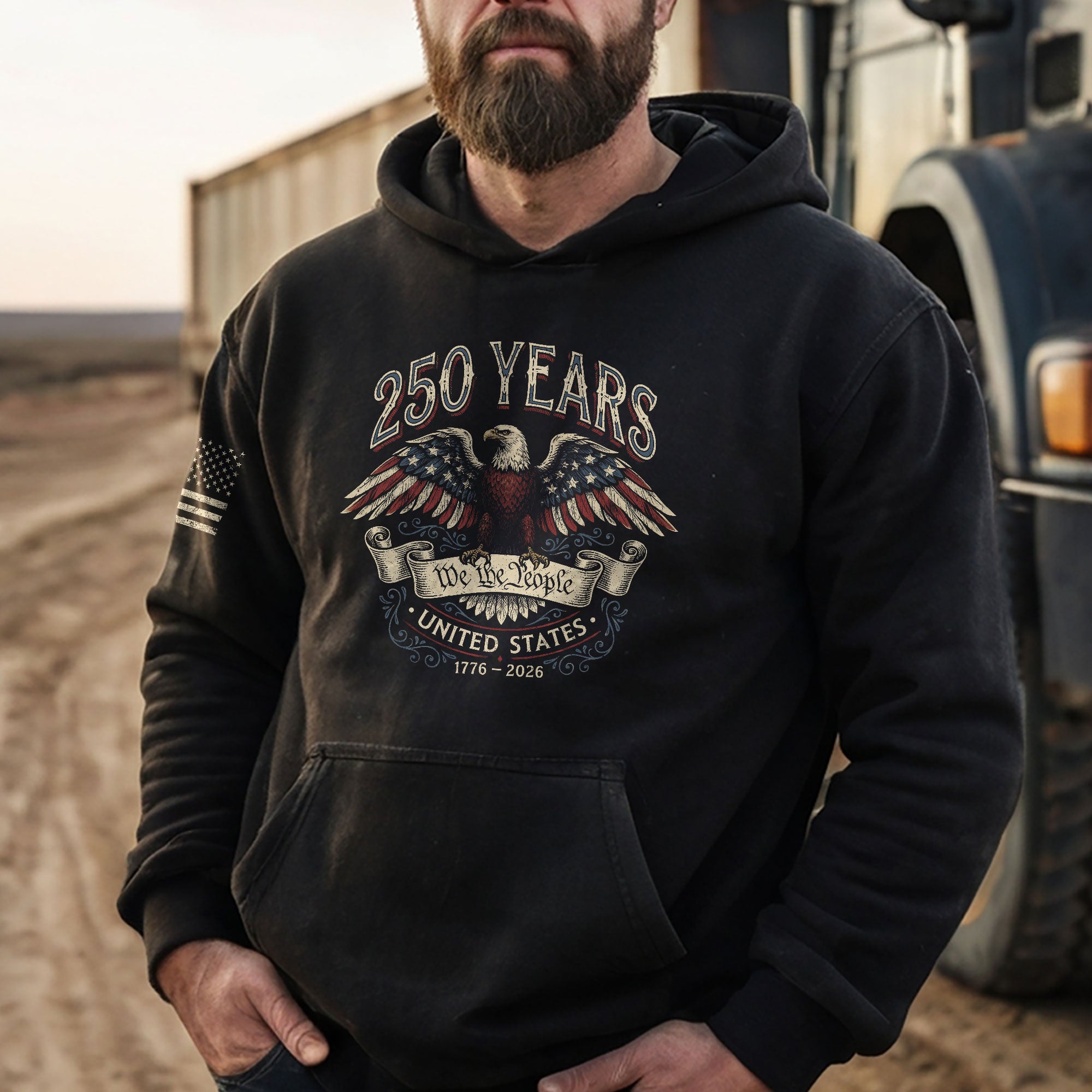 250th Anniversary USA Hoodie 1776–2026, We The People Patriotic Freedom Celebration Apparel - Rust Field Wear