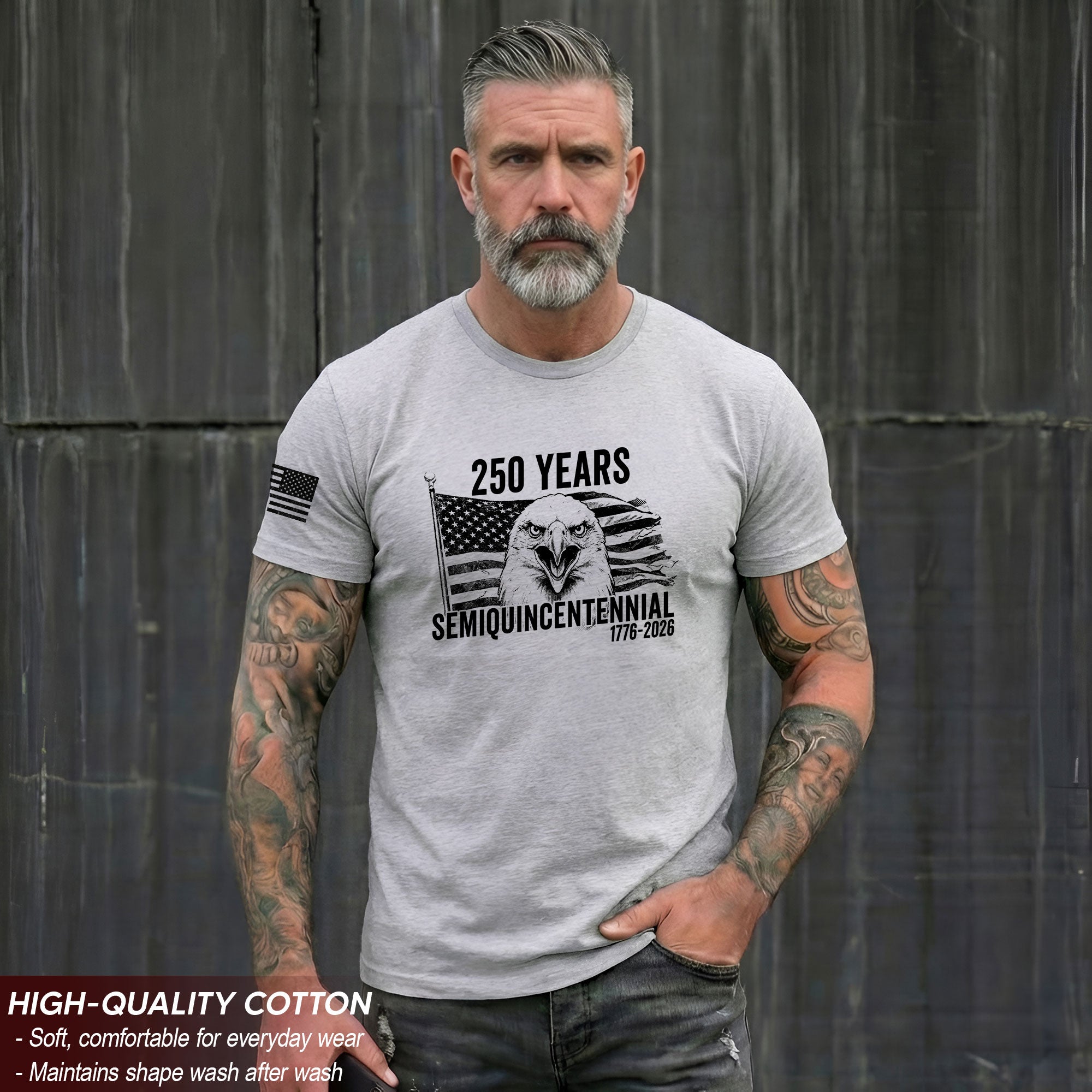 USA 250th Anniversary T-Shirt 1776-2026 - 250 Years Semiquincentennial Patriotic Eagle Liberty Bell Graphic Tee for Men