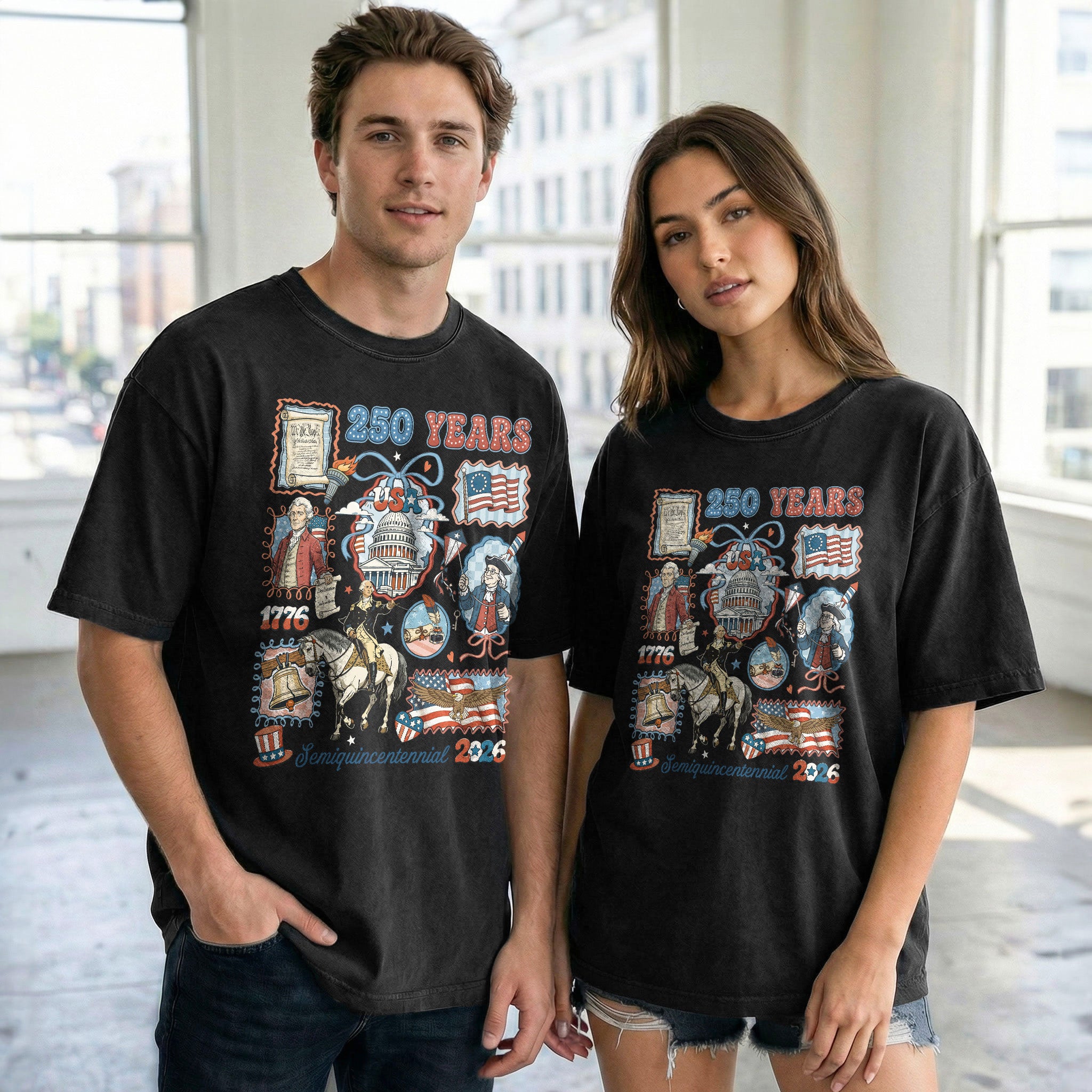 1776-2026 USA 250th Semiquincentennial Celebration Shirt - Retro Freedom Stamp Patriotic T-Shirt