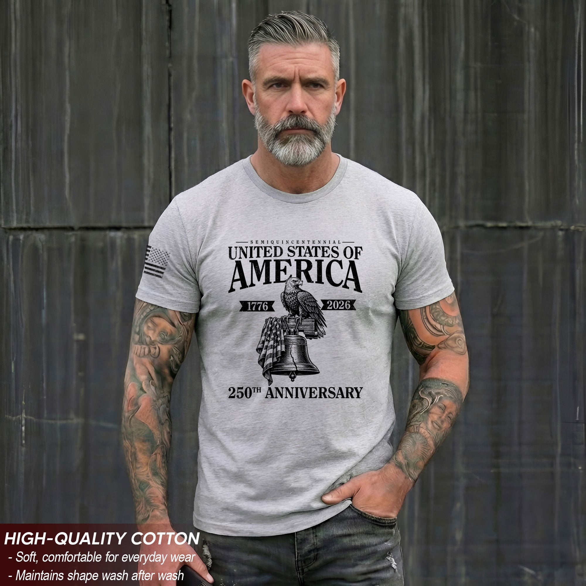 USA 250th Anniversary Shirt Men’s Vintage 250 Years 1776-2026 Patriotic Liberty Bell Eagle Tee