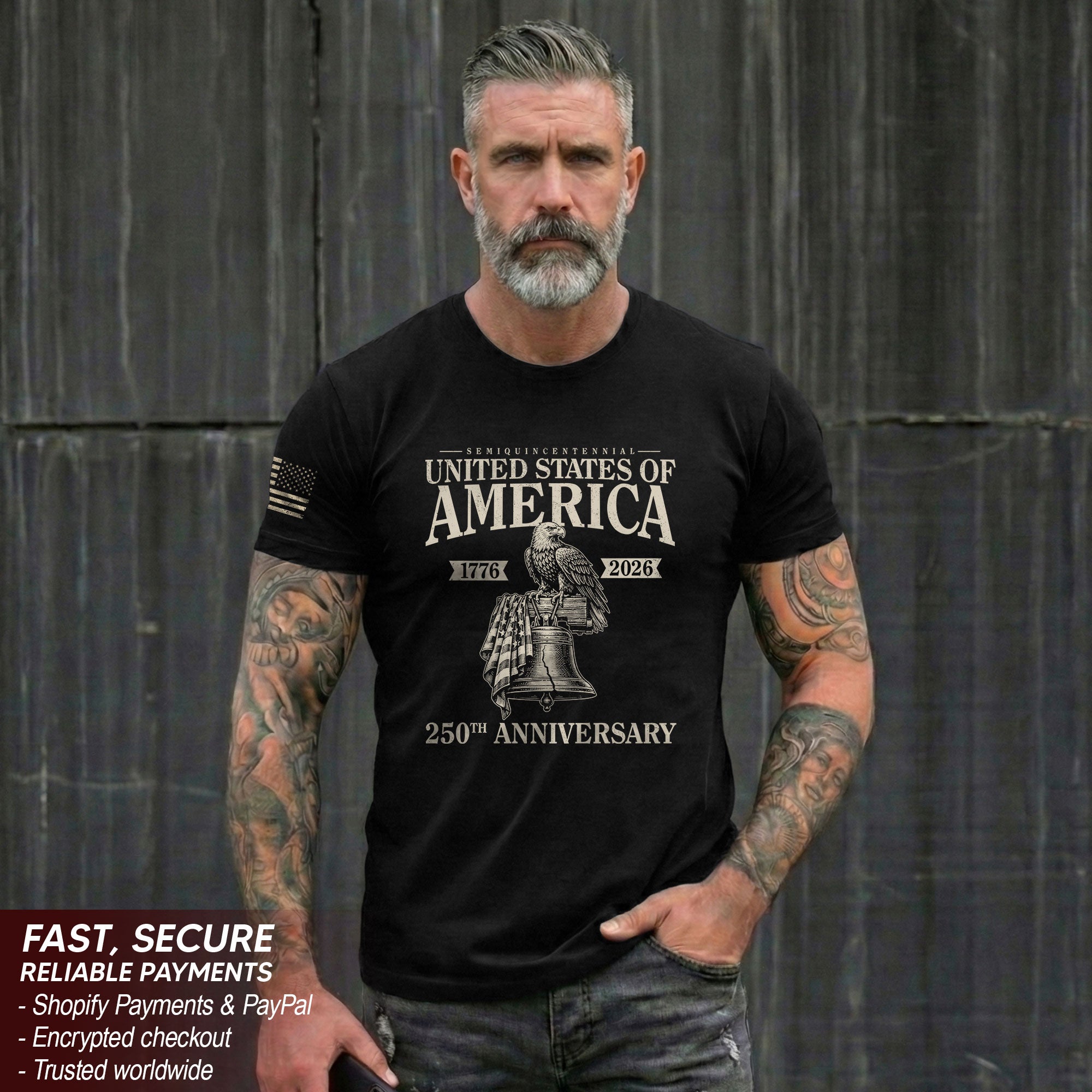 USA 250 Years Shirt 1776-2026 Commemorative Patriotic Eagle Liberty Bell Men’s T-Shirt