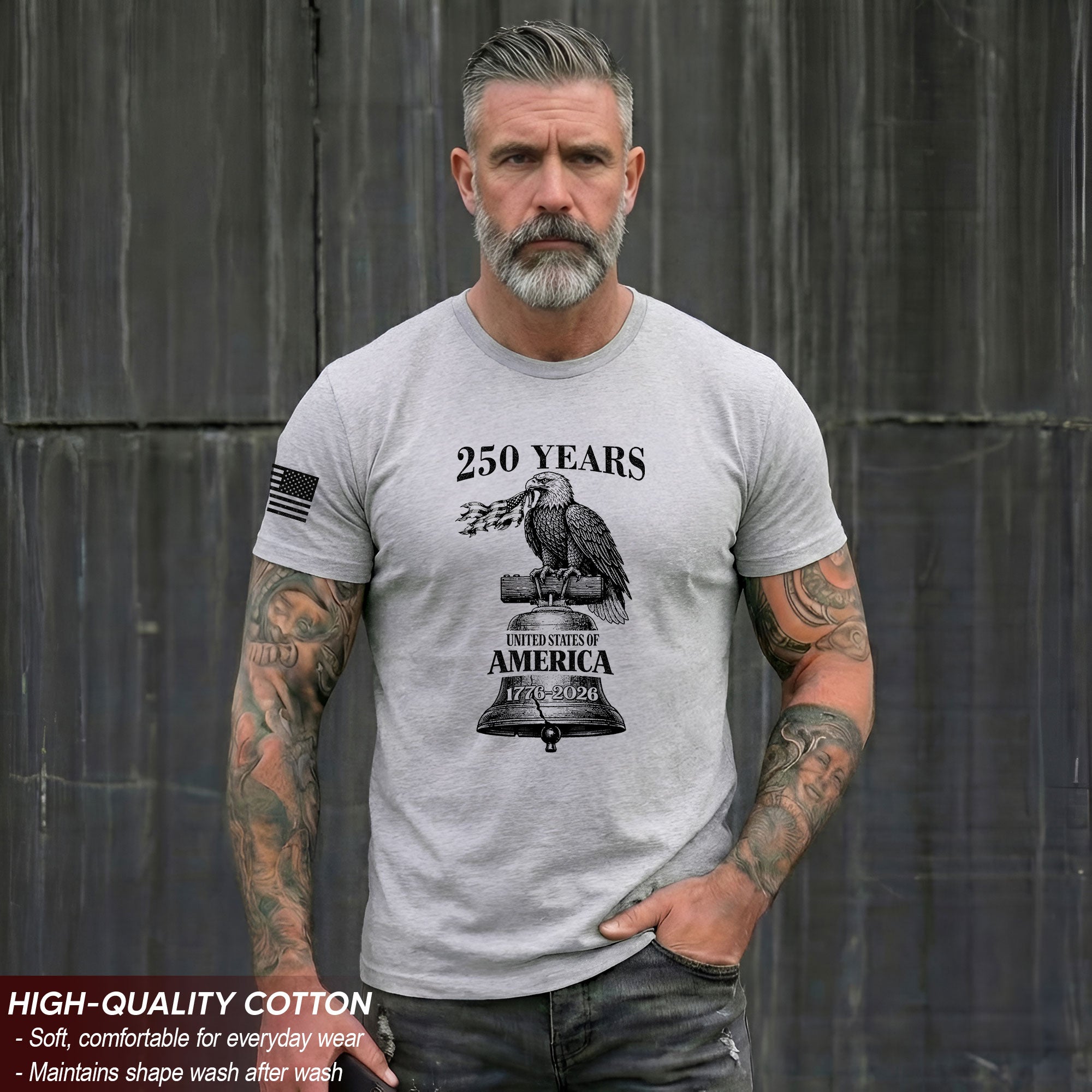USA 250th Anniversary Shirt 250 Years 1776-2026 Men’s Patriotic Eagle American Flag Celebration Tee