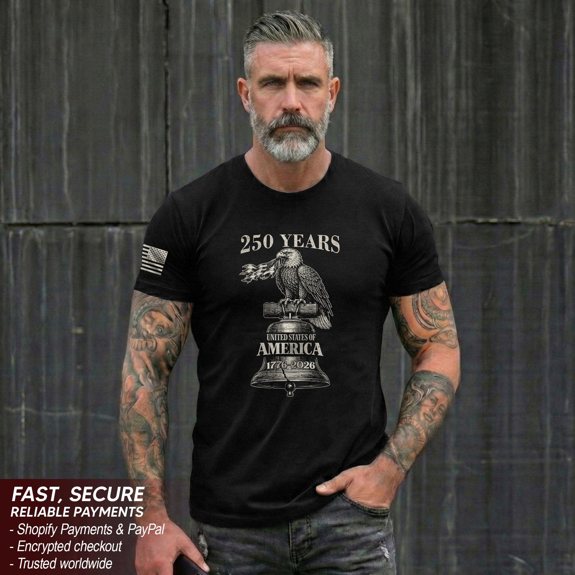 USA 250 Years Vintage T-Shirt 1776-2026 Patriotic Eagle Flag Liberty Bell Men’s Tee