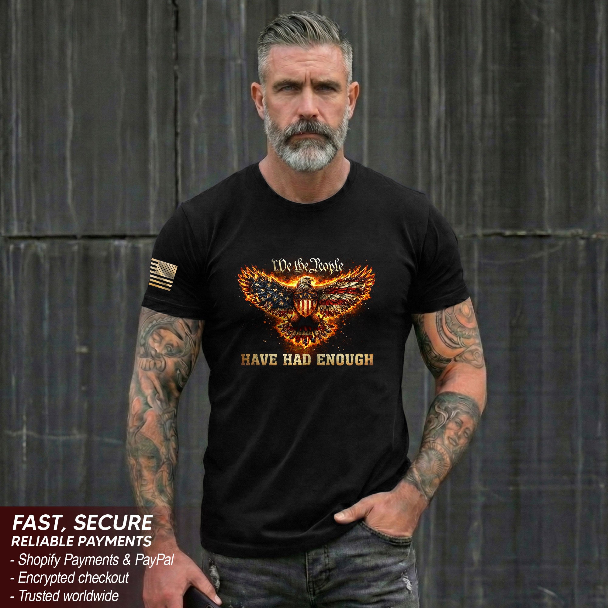 We The People Have Had Enough T-Shirt Flaming Patriotic Eagle Shield Rising Liberty Statement Tee