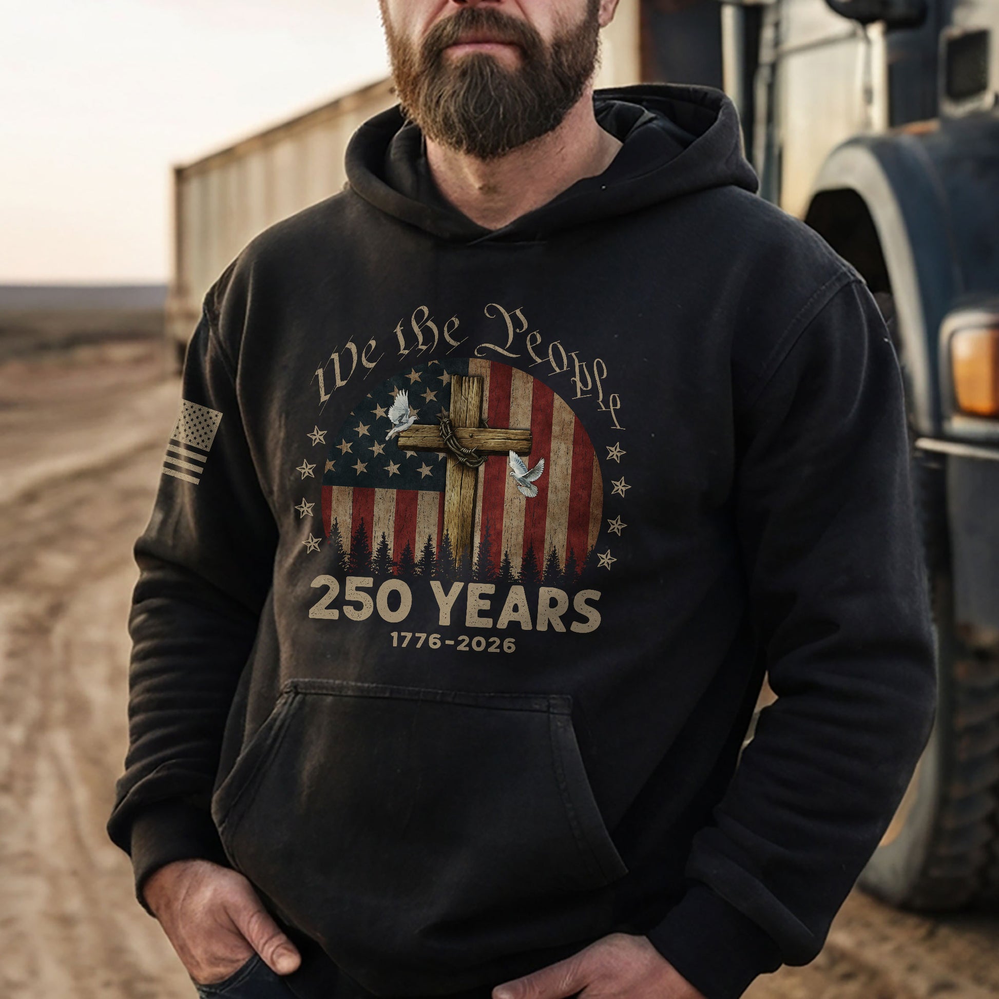 1776–2026 Patriotic Christian Hoodie USA 250 Year Freedom Celebration - Rust Field Wear