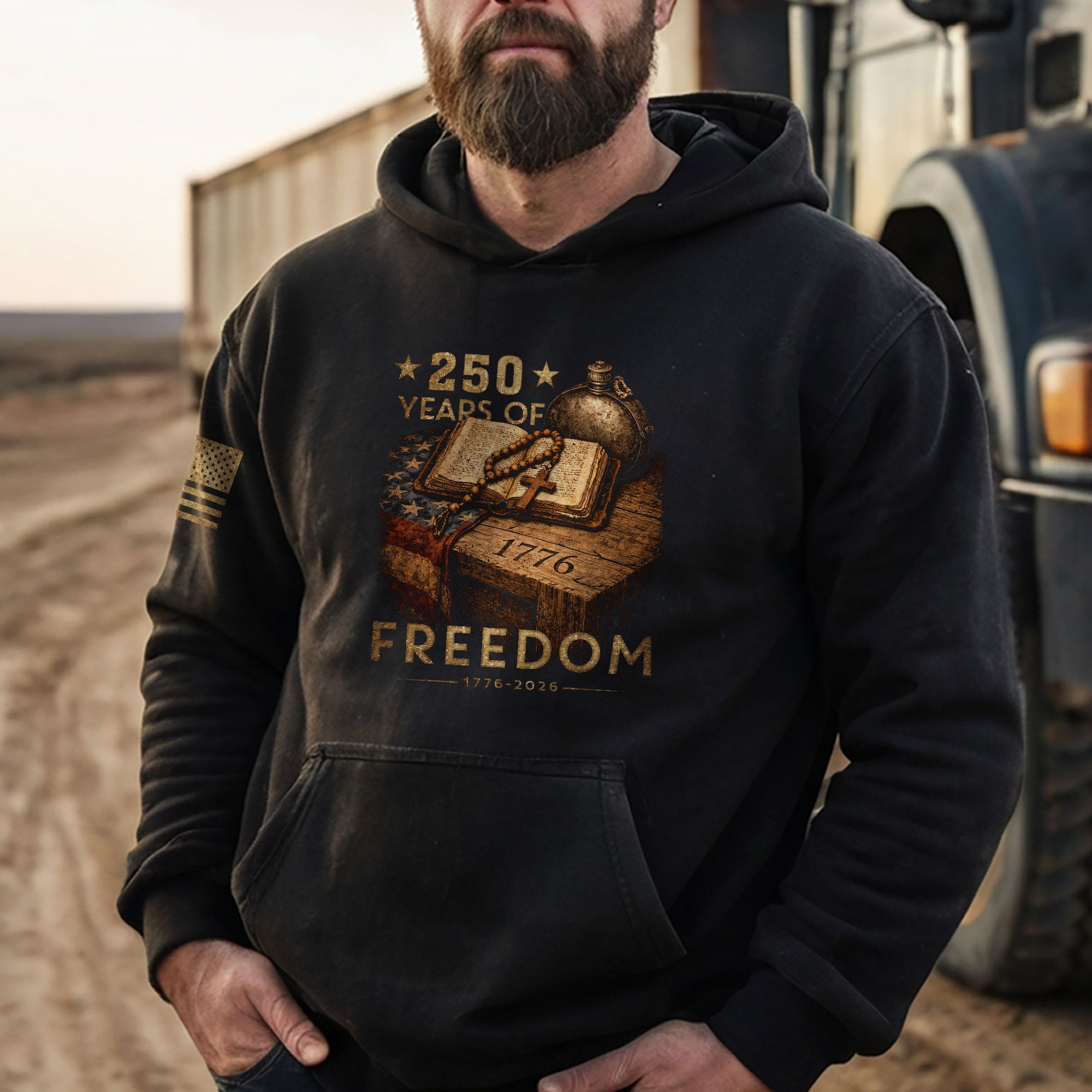 USA 250th Anniversary Christian Patriotic Hoodie Faith Freedom Heritage Wear