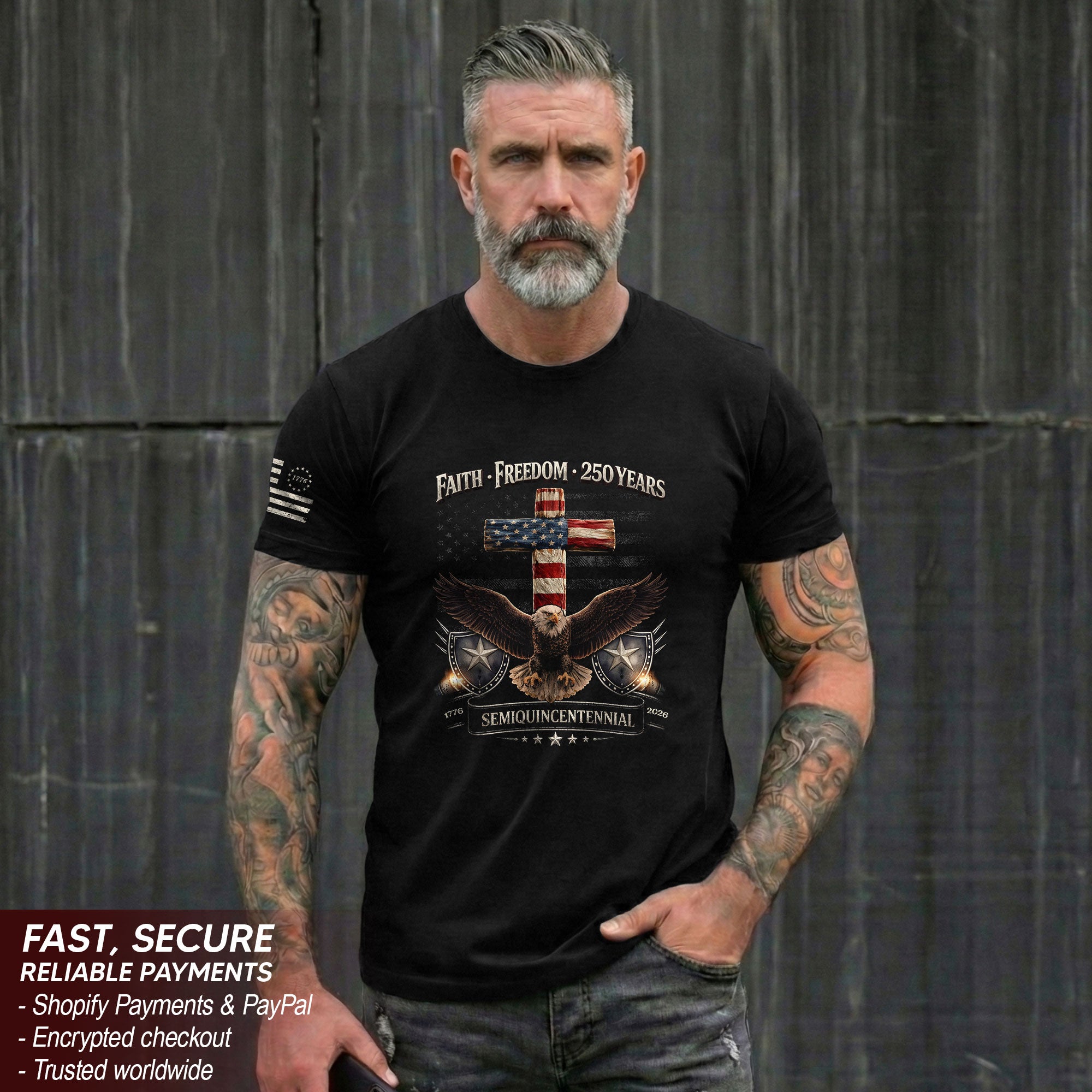 America 250 Years Shirt - Faith and Freedom Eagle Cross Semiquincentennial Christian Shirts