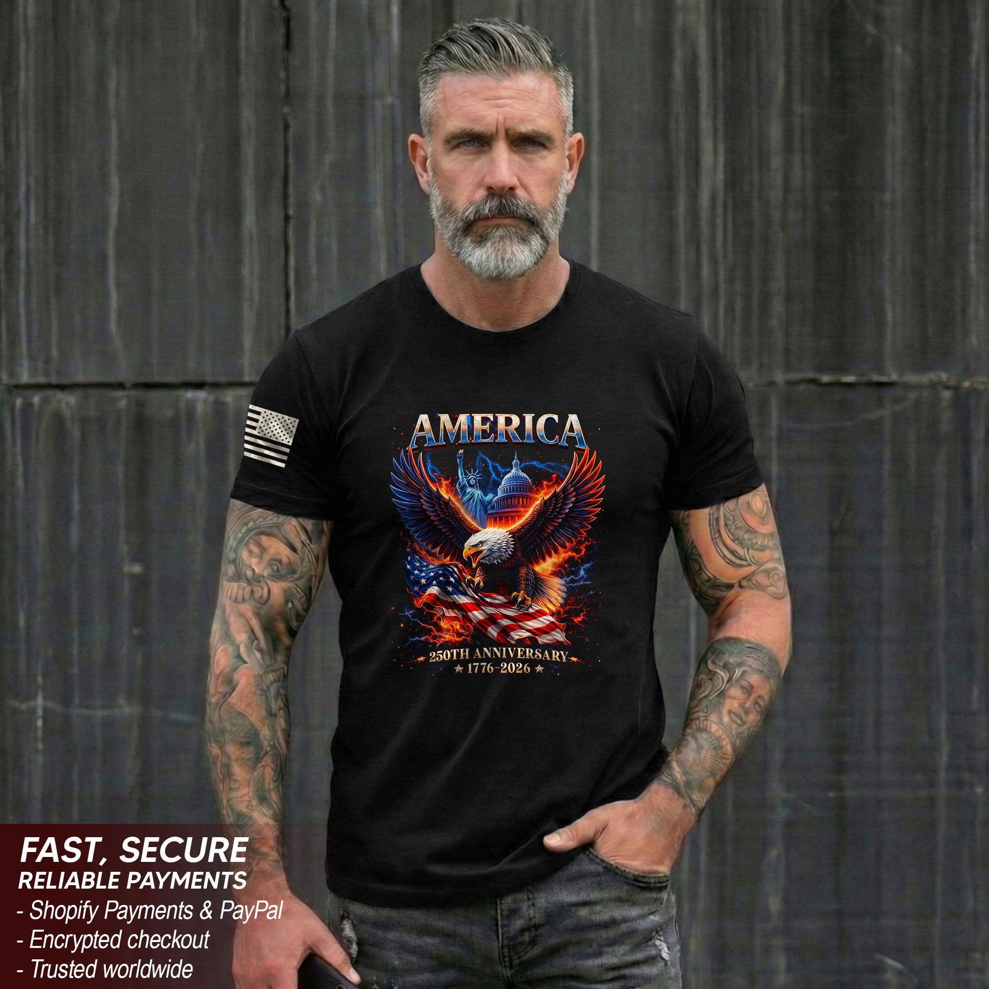 250 Year American Anniversary Shirt - Freedom Eagle Bootleg Graphic Tee