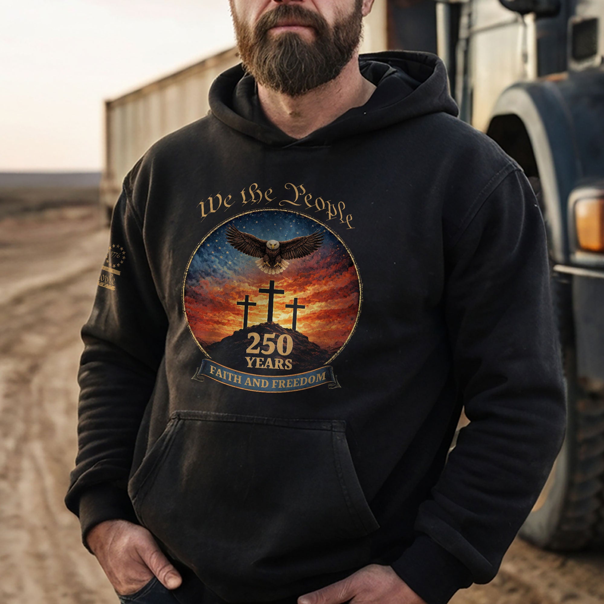 America 250th Anniversary 1776-2026 Semiquincentennial Hoodie – We The People Eagle Cross Faith and Freedom Men’s Hoodie