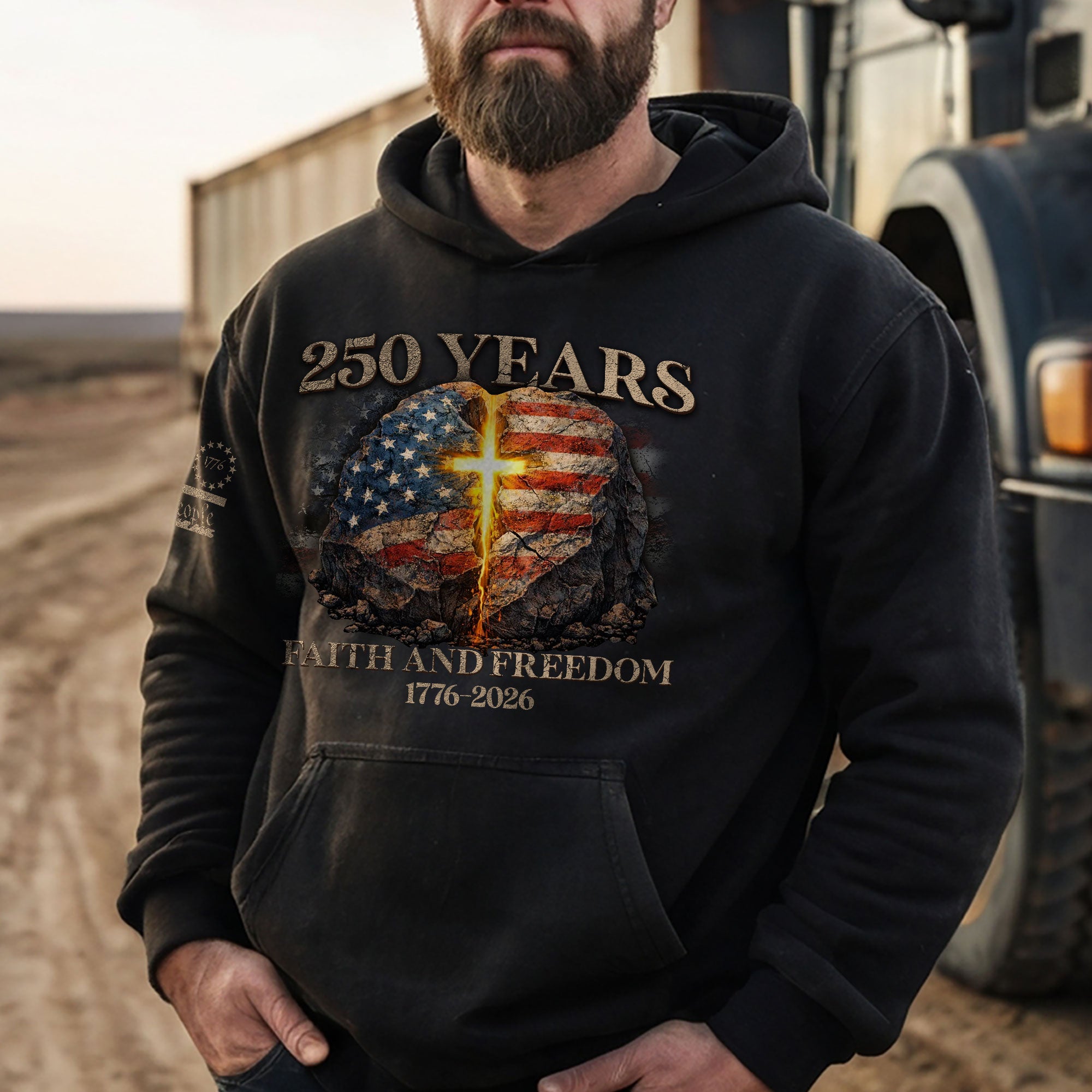 America 250th Anniversary 1776-2026 Semiquincentennial Hoodie – Christian Faith and Freedom Cross Flag Patriotic Hoodie
