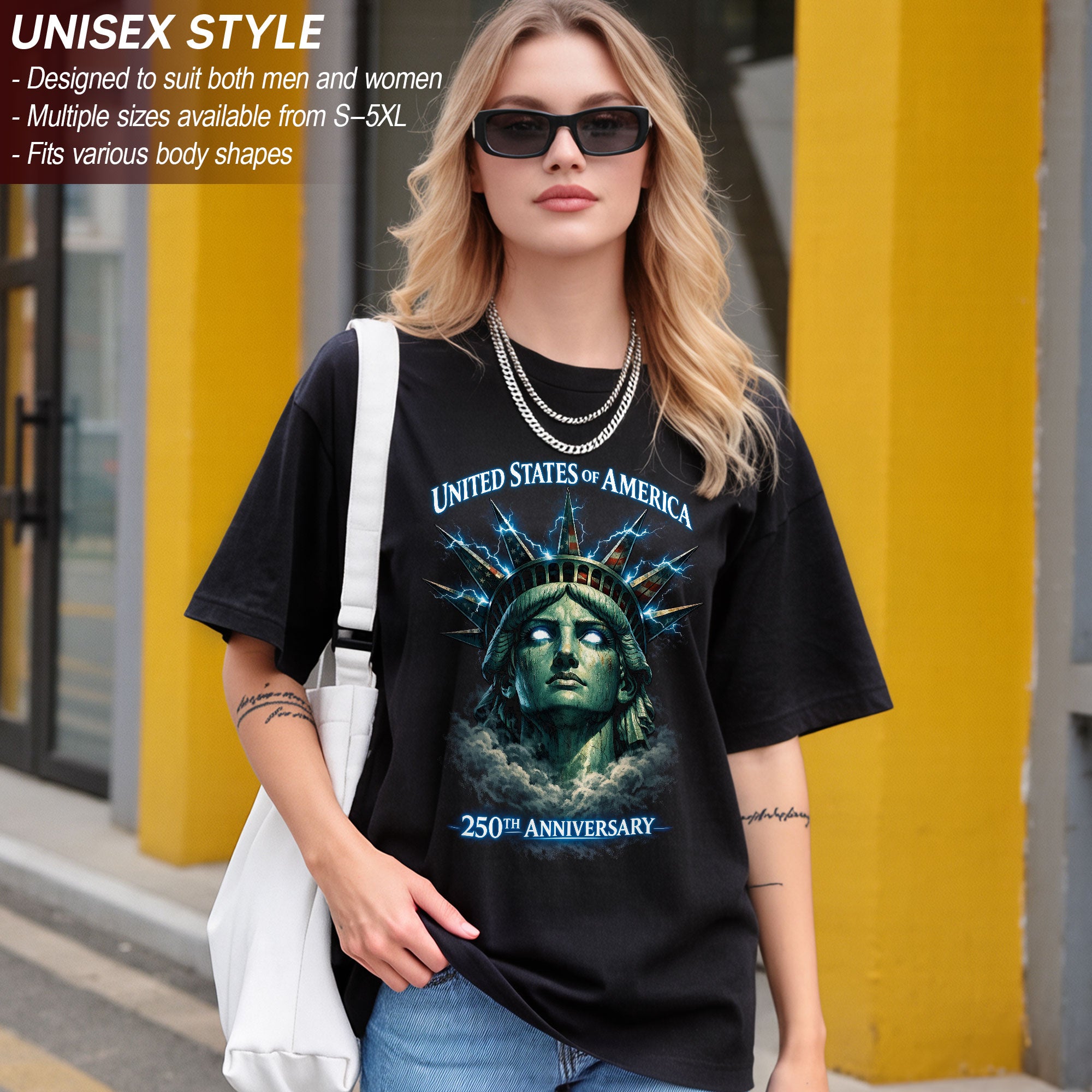 United States of America 250th Anniversary Bootleg Tee – Electric Liberty Crown Graphic