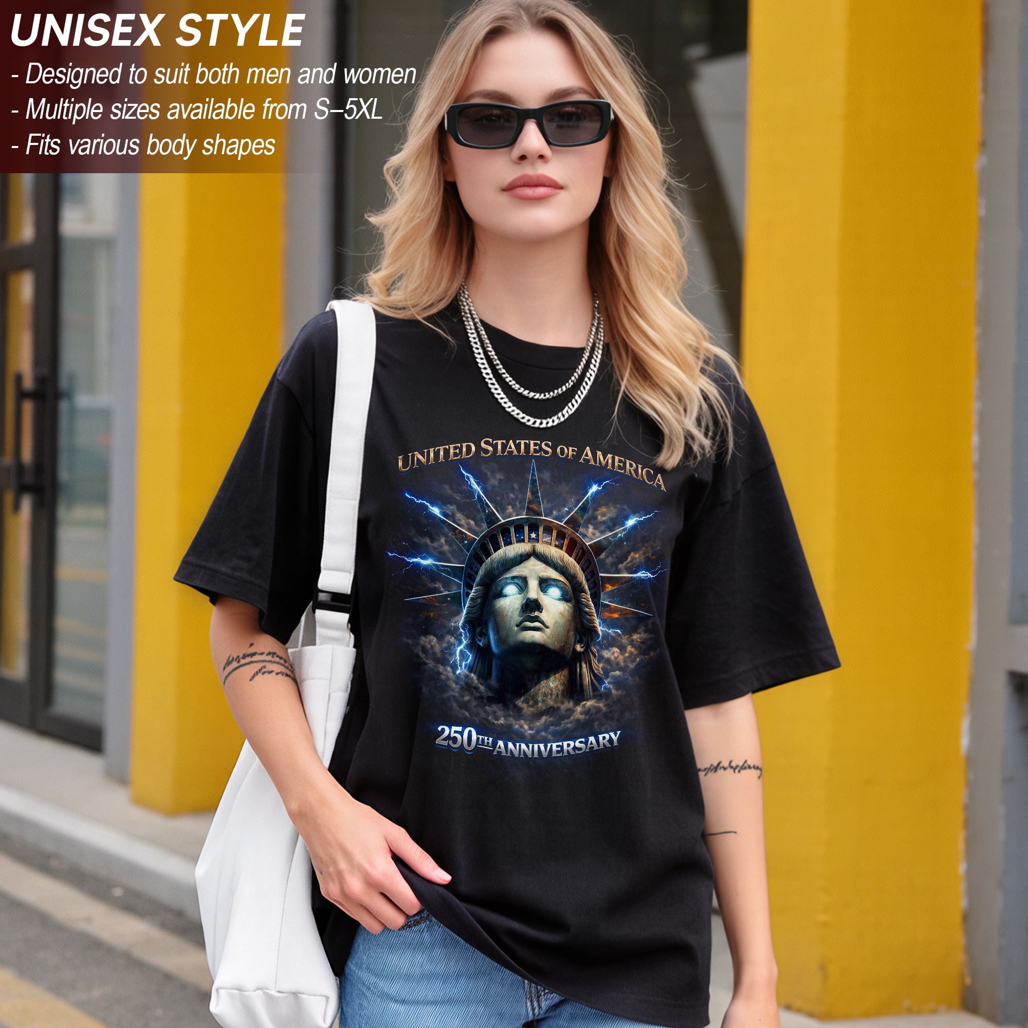 USA 250th Anniversary Bootleg Tee – Electric Liberty Crown Street Graphic