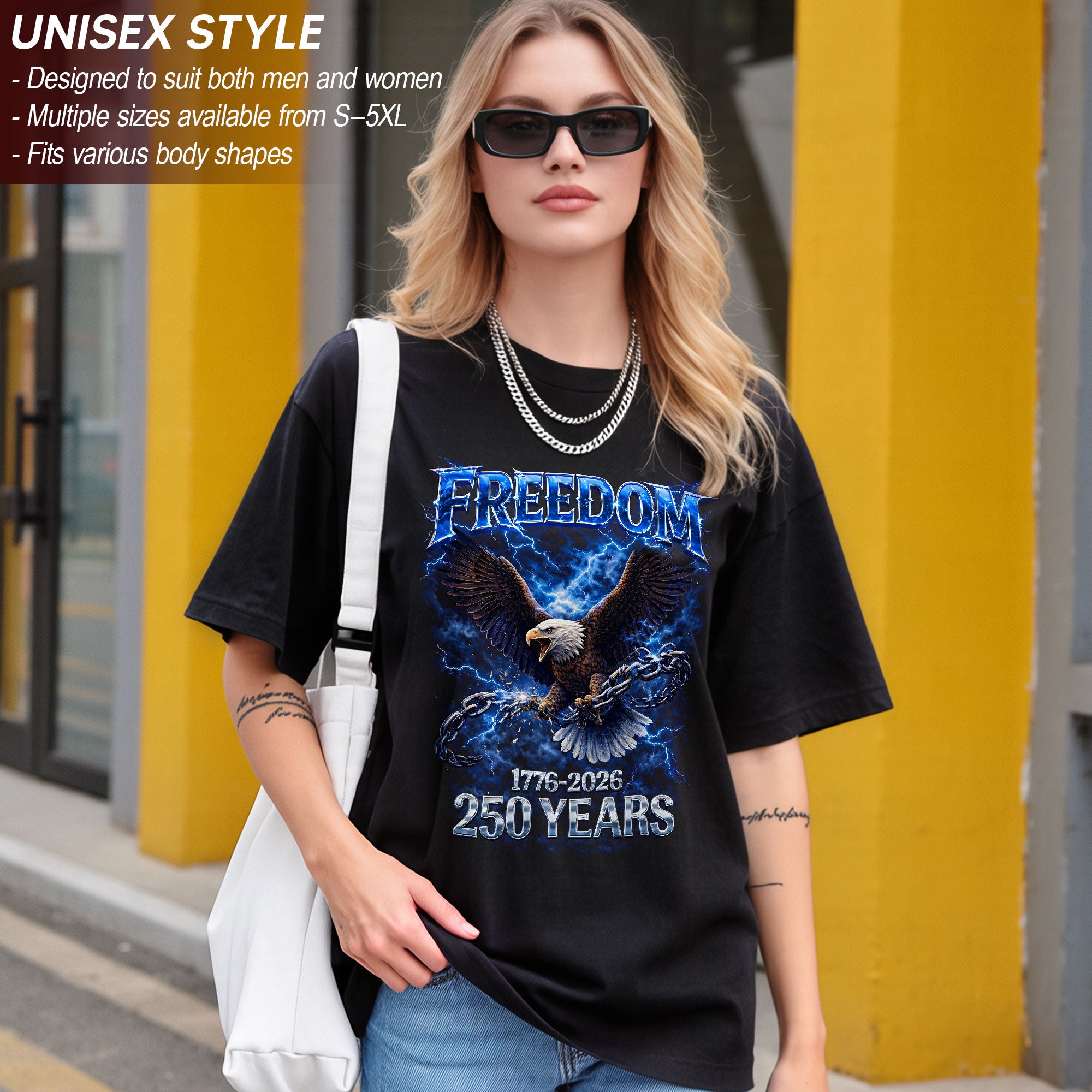 Freedom Bootleg Eagle T-Shirt 1776–2026 – Breaking Chains Patriotic Graphic Tee 250 Years of America