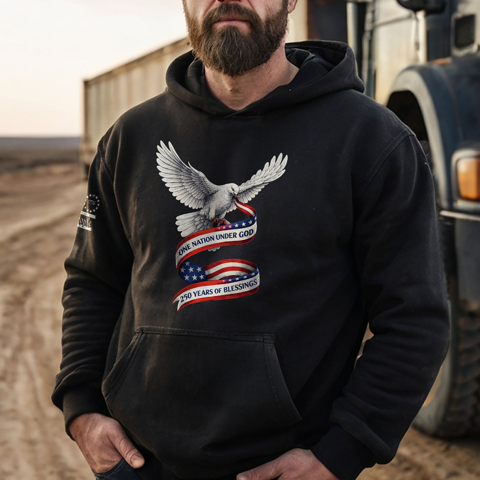 USA 250th Anniversary Hoodie 1776-2026 – One Nation Under God 250 Years of Blessings Dove Christian Apparel