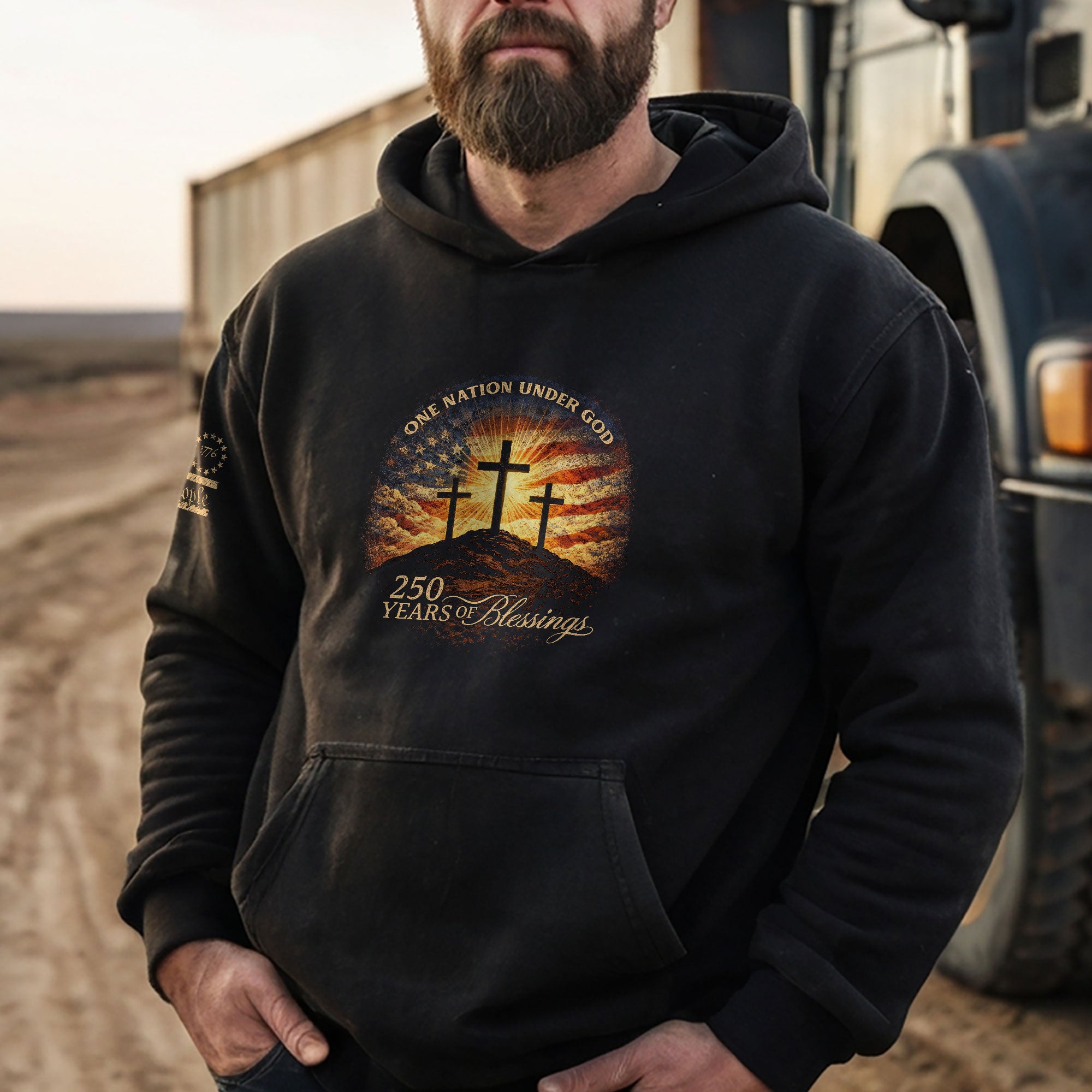 America 250th Anniversary Hoodie 1776-2026 – Calvary Cross One Nation Under God 250 Years of Blessings Hoodie