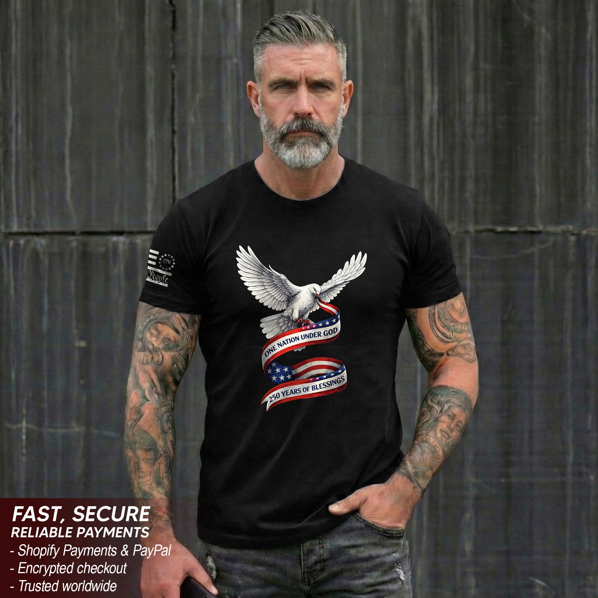 250 Years of Blessings One Nation Under God T-Shirt - Peace Dove Patriotic Graphic Tee
