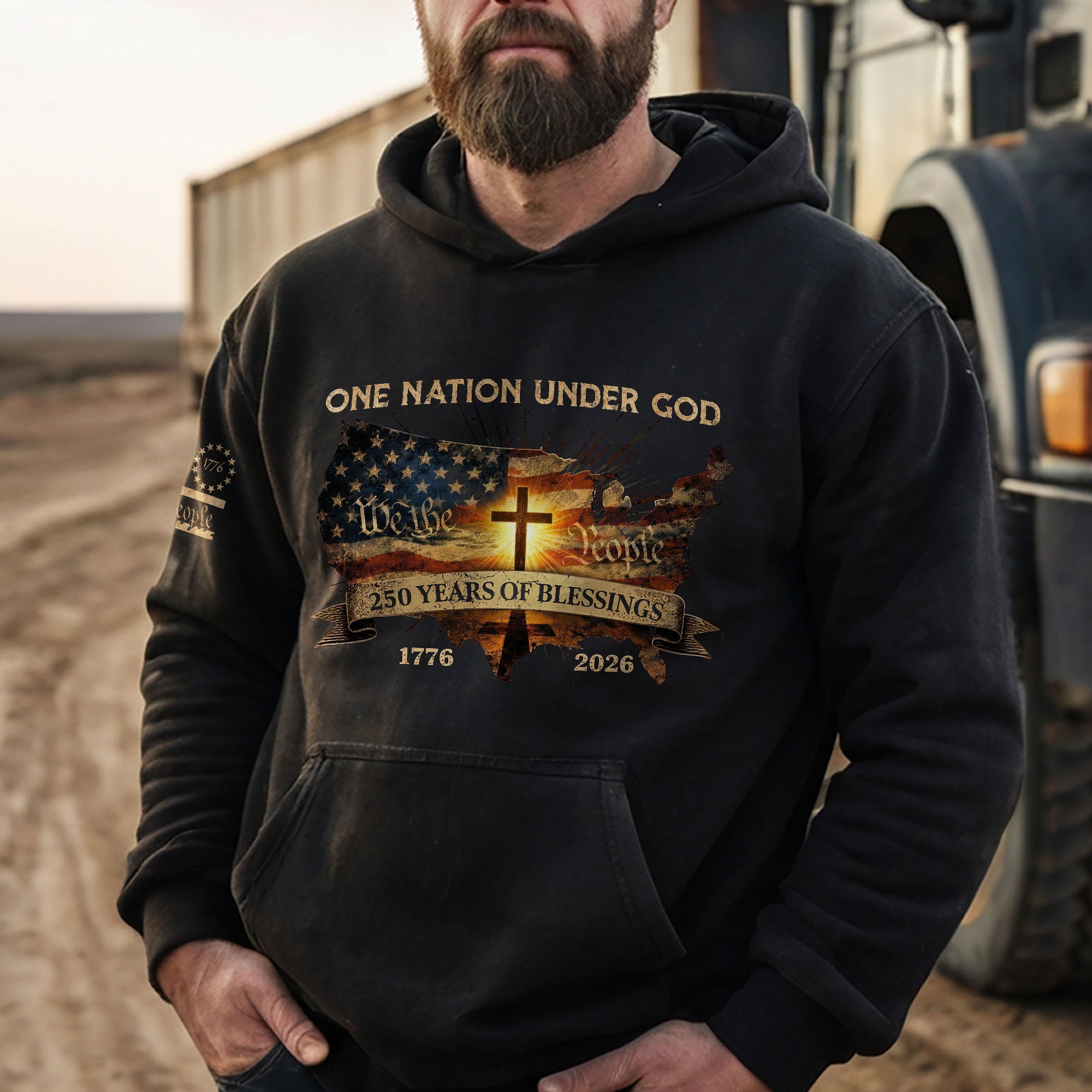 America 250th Anniversary 1776-2026 Semiquincentennial Hoodie – USA Map Christian Cross Flag One Nation Under God We The People Hoodie