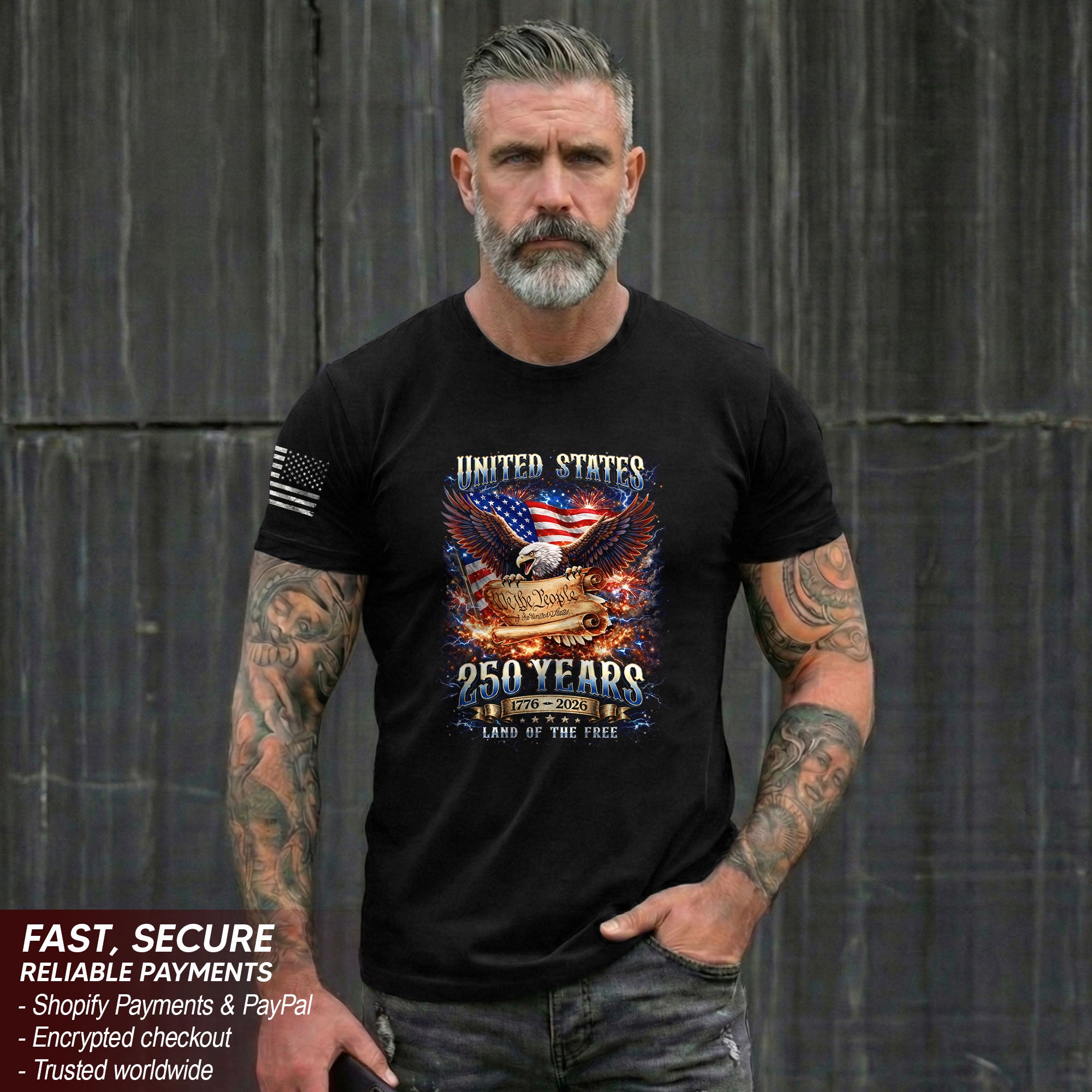 Vintage USA 250 Years Bootleg T-Shirt - 1776-2026 250th Anniversary Eagle Streetwear, Patriotic We The People Graphic Tee - Rust Field Wear