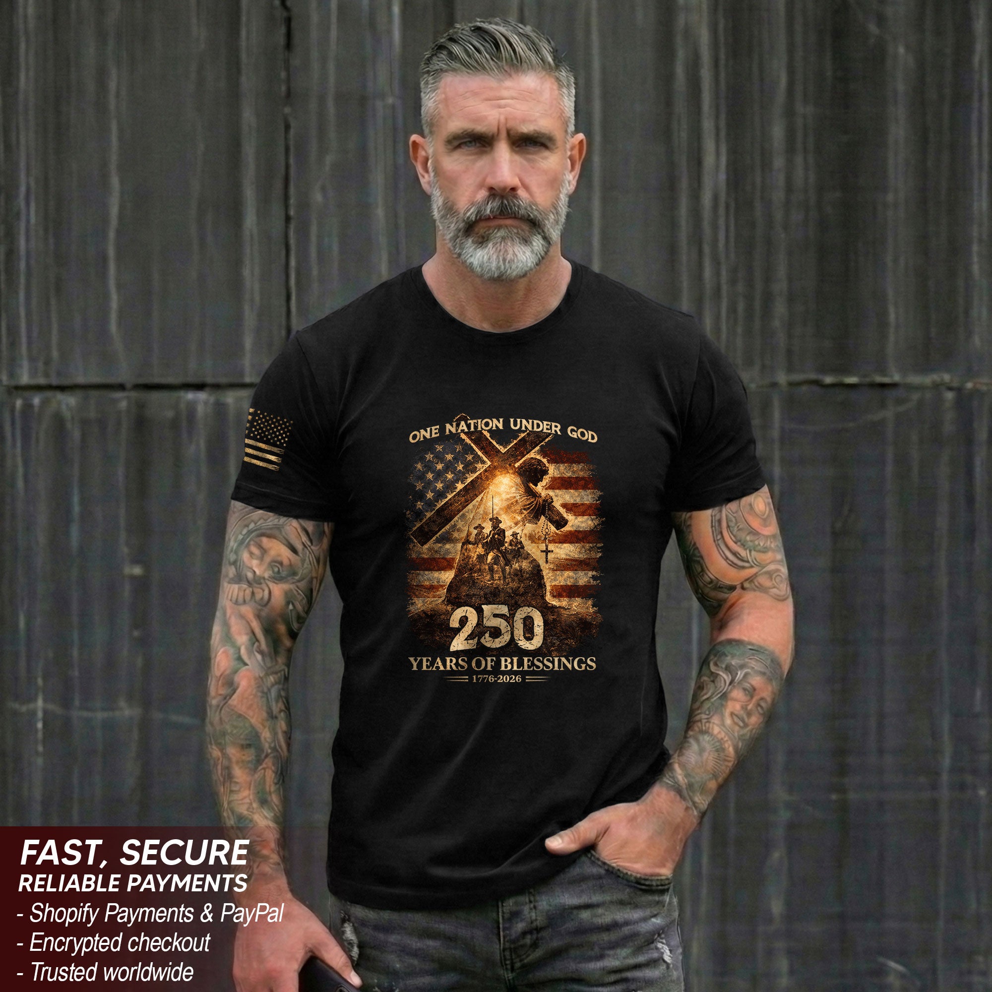 USA 250th Anniversary Shirt – 1776-2026 One Nation Under God 250 Years of Blessings Patriotic Christian Tee