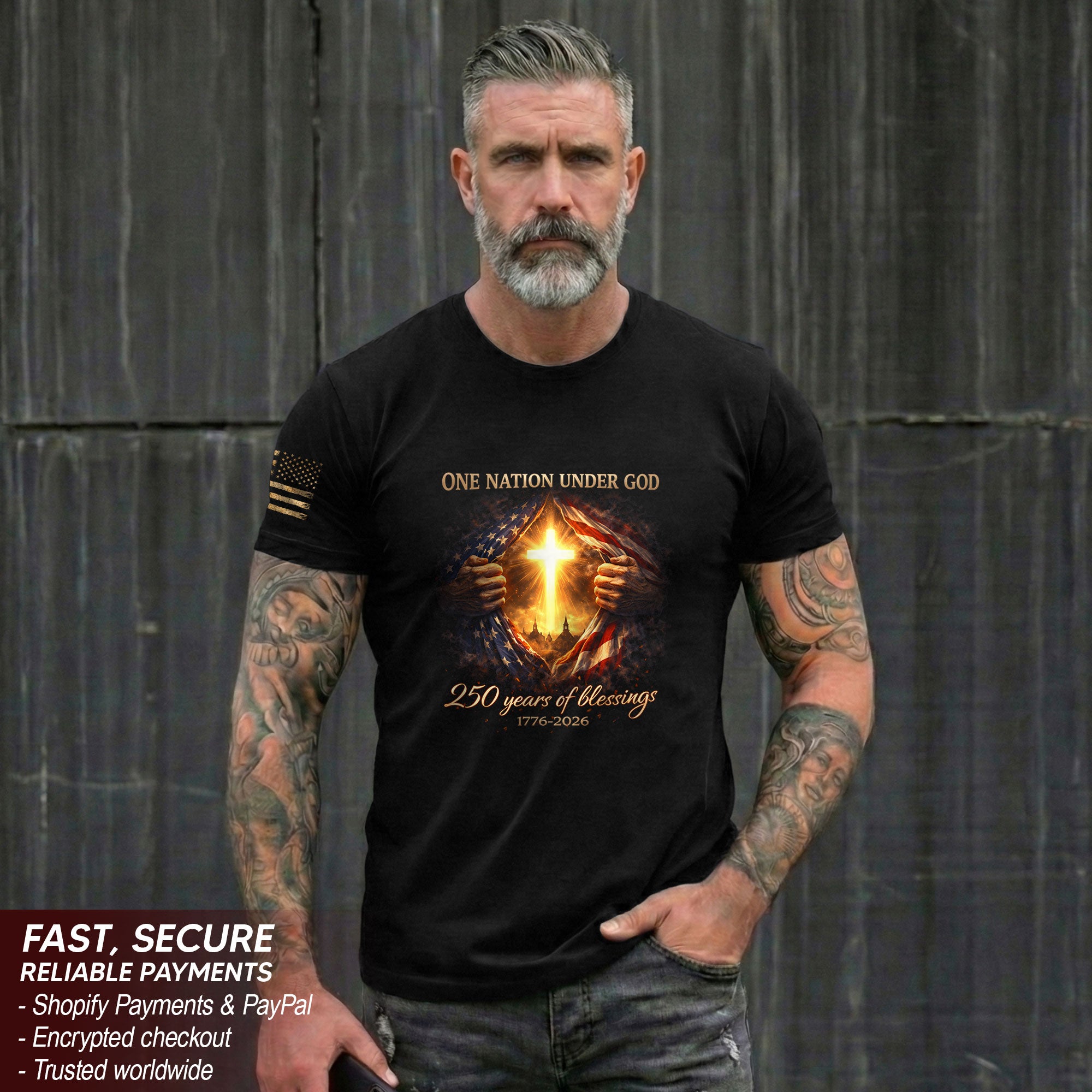 America 250th Anniversary Christian Cross Shirt – 1776-2026 One Nation Under God 250 Years of Blessings Tee