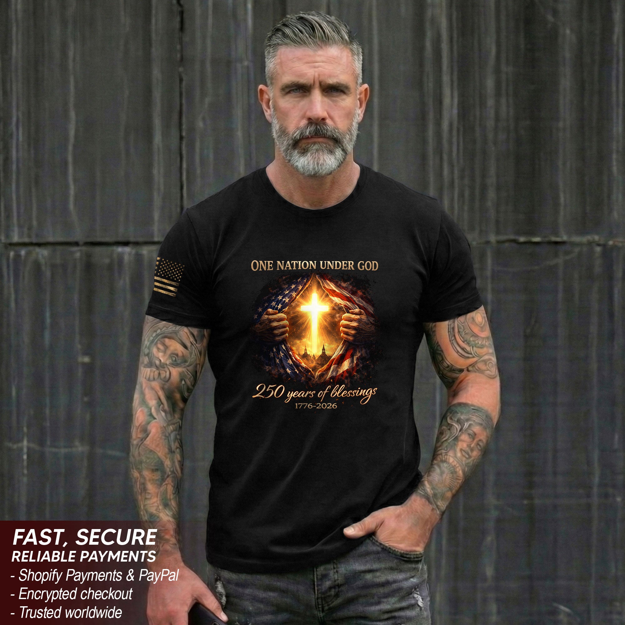 America 250th Anniversary Christian Cross Shirt – 1776-2026 One Nation Under God 250 Years of Blessings Tee