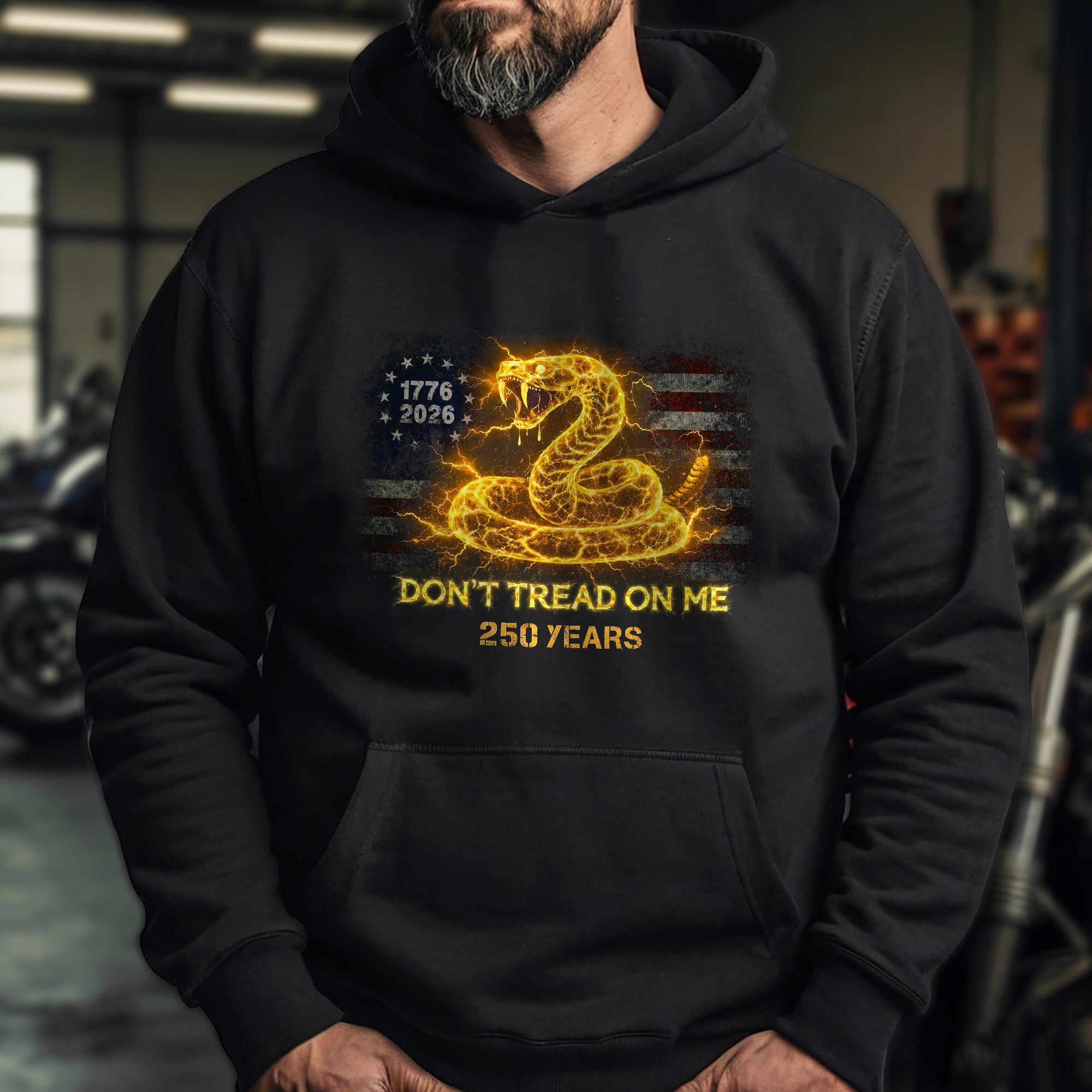 250 Years America Anniversary 1776-2026 Hoodie - Vintage Bootleg Don't Tread On Me Hoodie, Gadsden Snake Lightning Patriotic Apparel