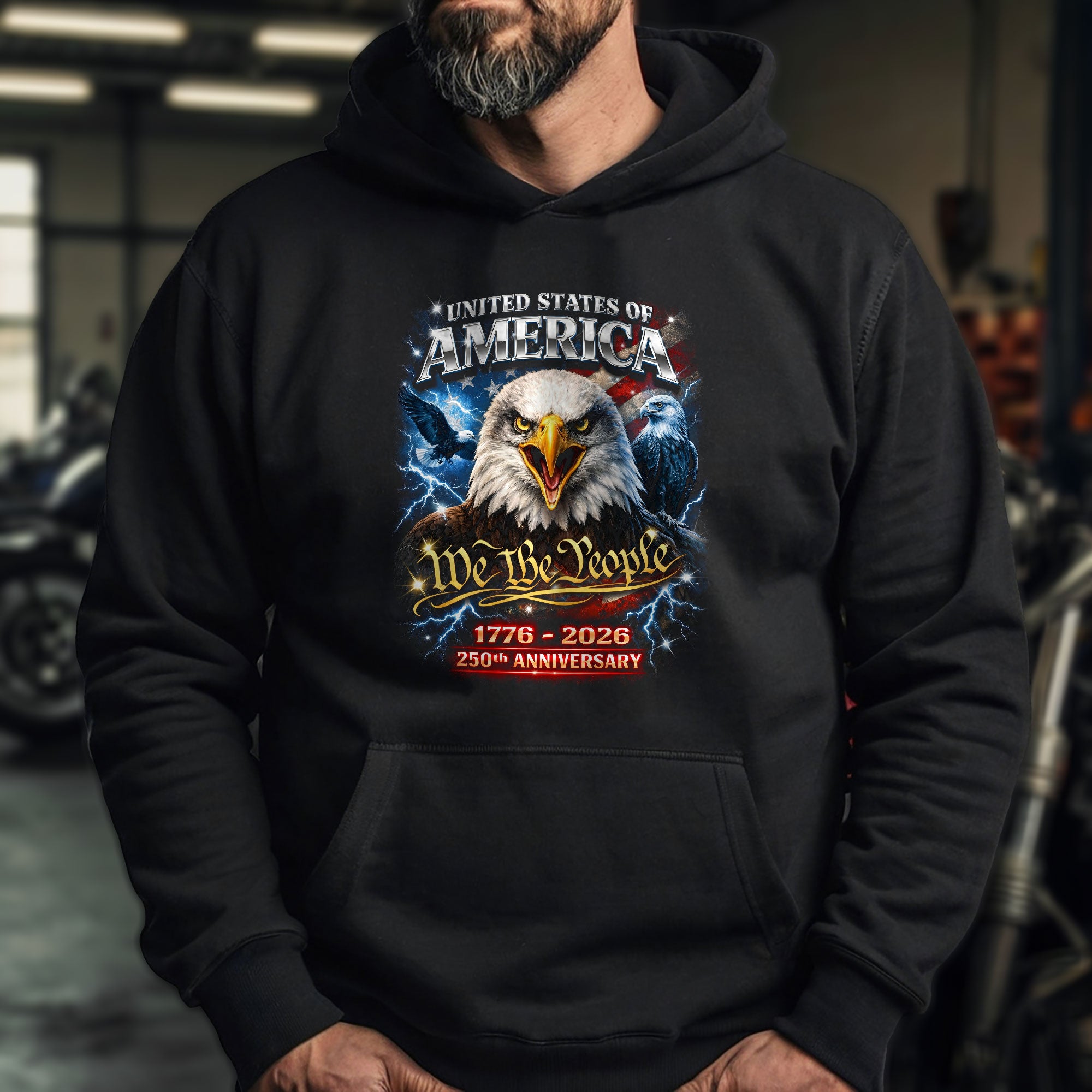 Retro 90s Bootleg United States 250 Anniversary Hoodie - 1776-2026 We The People Eagle Graphic Hoodie, Retro Patriotic Apparel