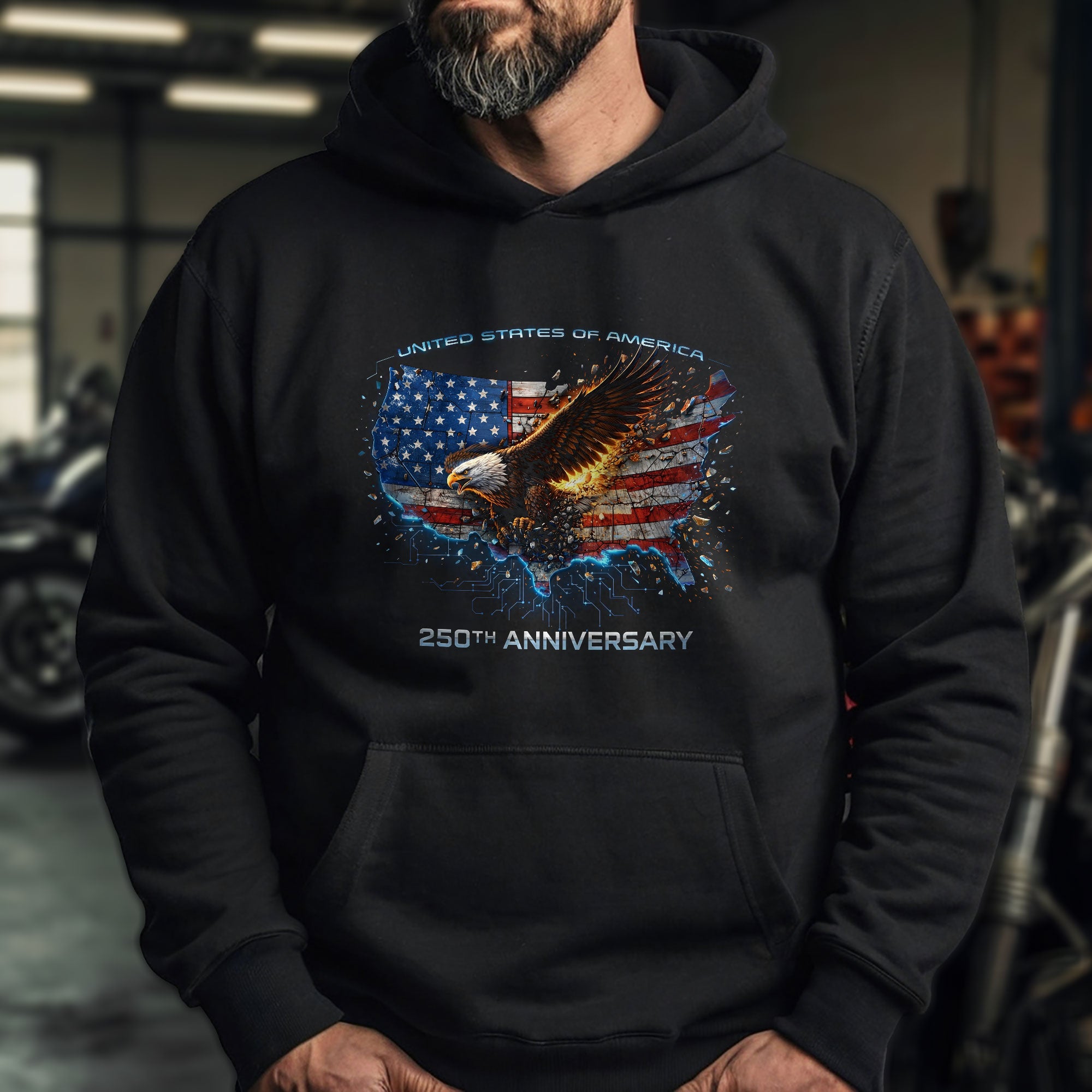 Semiquincentennial 250th Anniversary Hoodie – United States of America Eagle Flag Design