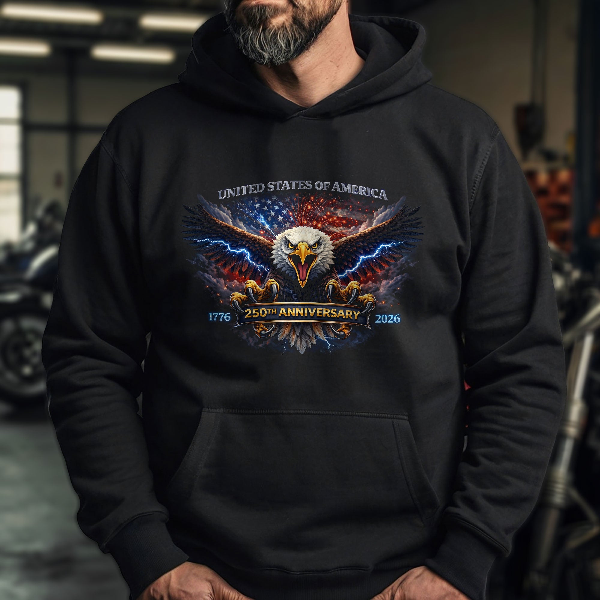 Vintage Bootleg USA 1776-2026 250th Anniversary Freedom Hoodie - Patriotic Eagle & Flag Graphic Hoodie