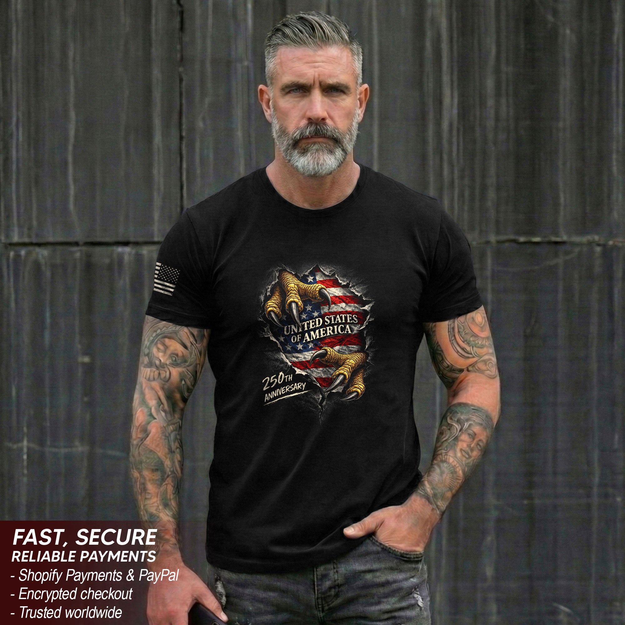 America 250th Anniversary T-Shirt - 1776-2026 Eagle Claw 250 Years Tee, Patriotic United States of America Shirt