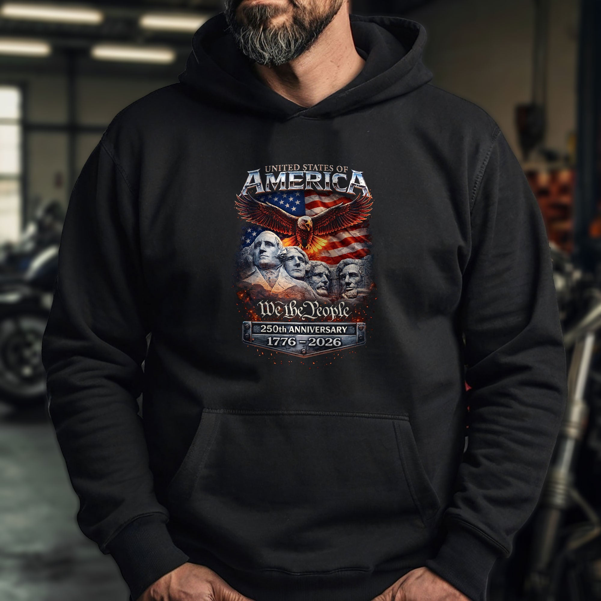 USA 250th Anniversary 1776-2026 Semiquincentennial Hoodie – Vintage Bootleg Mount Rushmore Eagle Flag Patriotic Streetwear