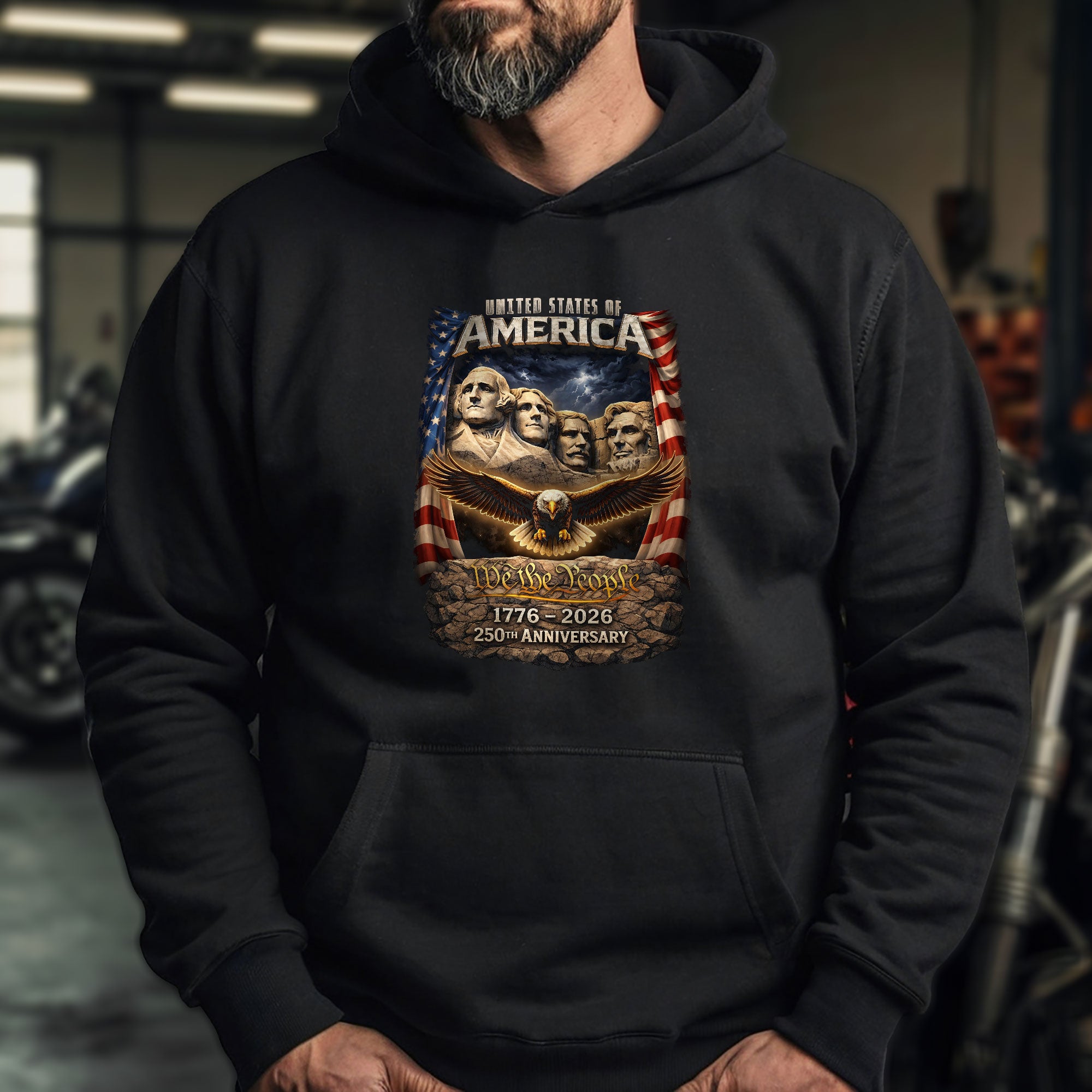 America 250th Anniversary Hoodie 1776-2026 – Classic Vintage Bootleg Mount Rushmore Eagle Flag Apparel