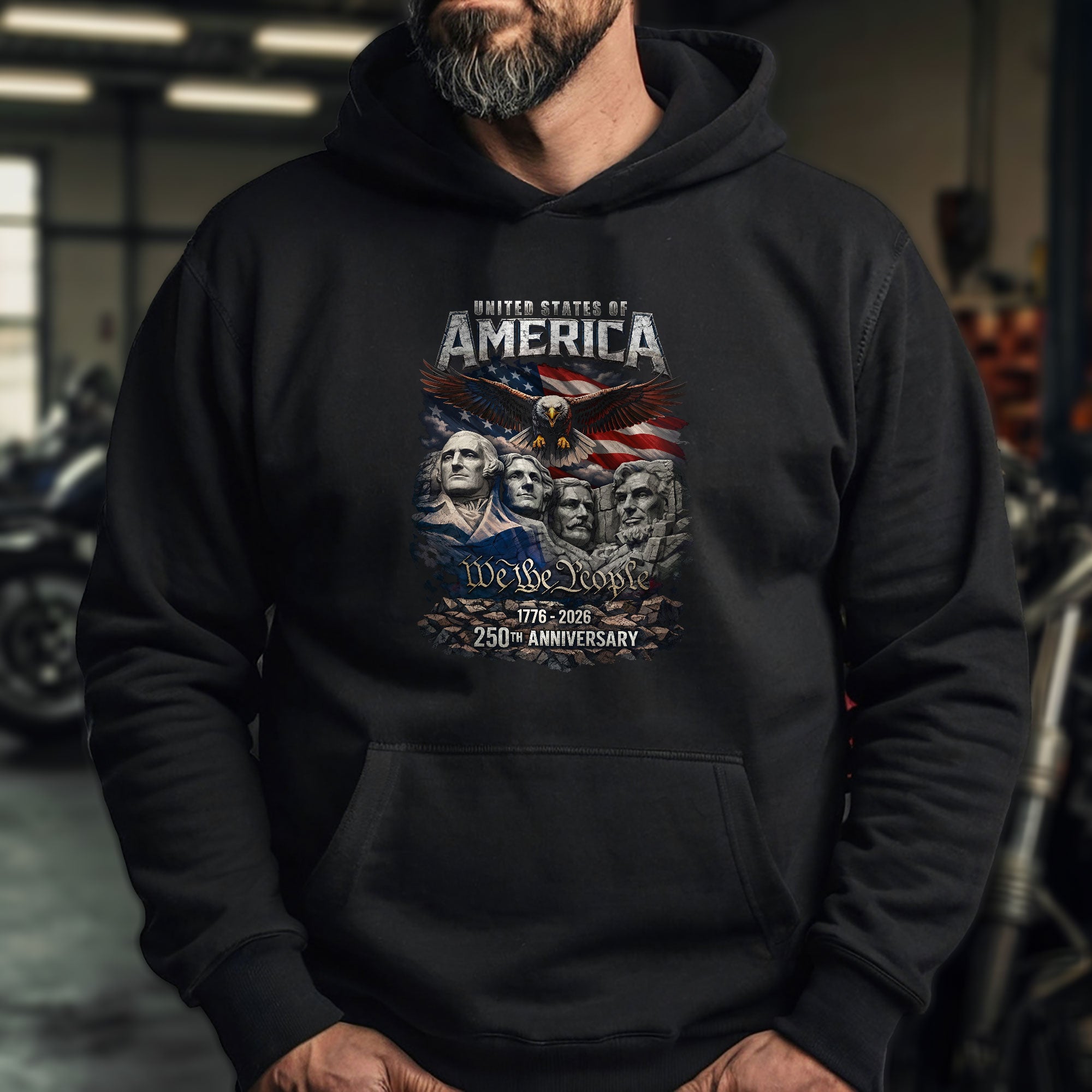 USA 250th Anniversary 1776-2026 Semiquincentennial Hoodie – Vintage Bootleg Metallic We The People Eagle 250 Years Birthday Men’s Hoodie
