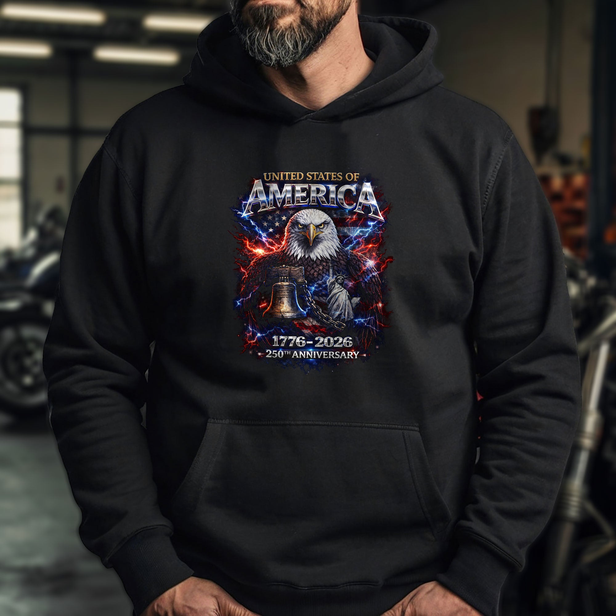 United States 250th Anniversary Hoodie 1776-2026 – Vintage Bootleg Eagle & Liberty Bell Streetwear