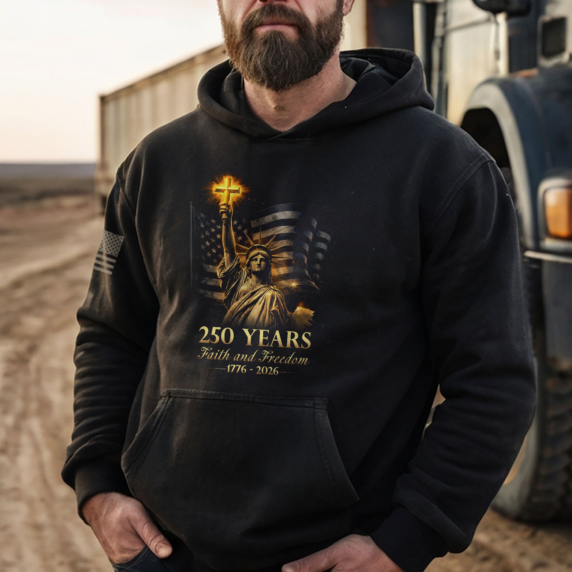 America 250th Anniversary Hoodie 1776-2026 – Statue of Liberty & Christian Cross Faith & Freedom Men’s Hoodie
