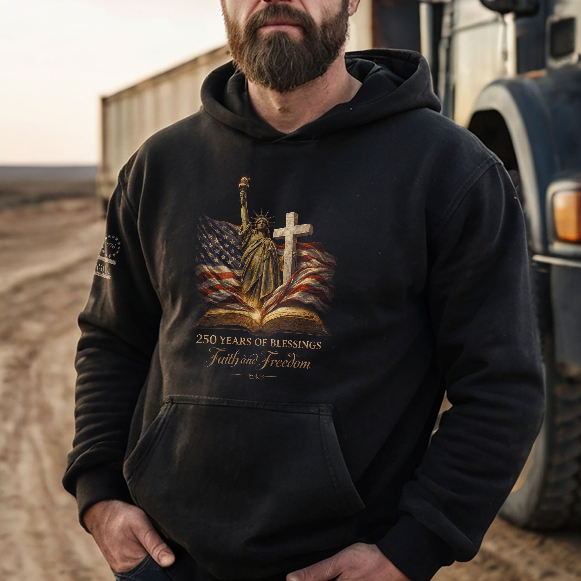 America 250th Anniversary Hoodie 1776-2026 – Statue of Liberty & Glowing Cross 250 Years Faith & Freedom Hoodie