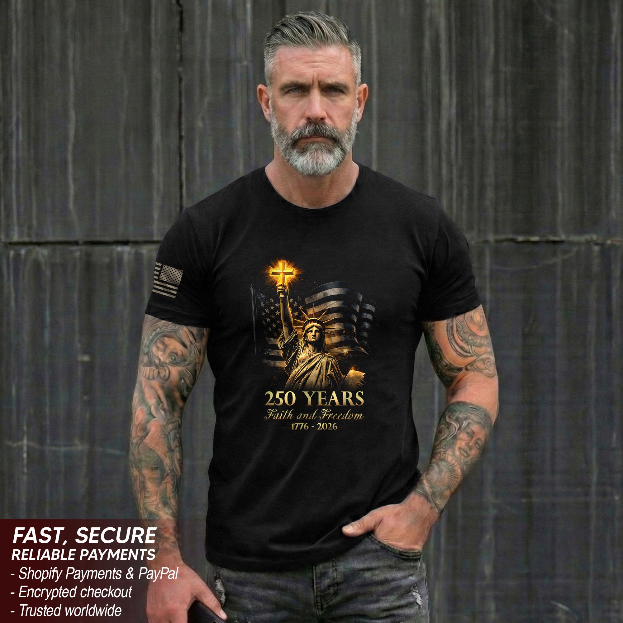 USA Semiquincentennial 250 Years Faith and Freedom 1776–2026 Statue of Liberty Christian Patriotic Shirt