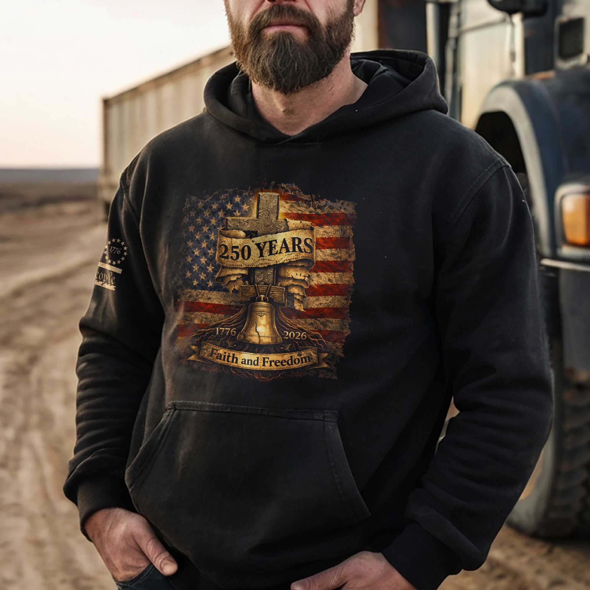 USA 250th Anniversary 1776-2026 Semiquincentennial Hoodie – Christian Faith and Freedom Cross & Liberty Bell America 250 Hoodie