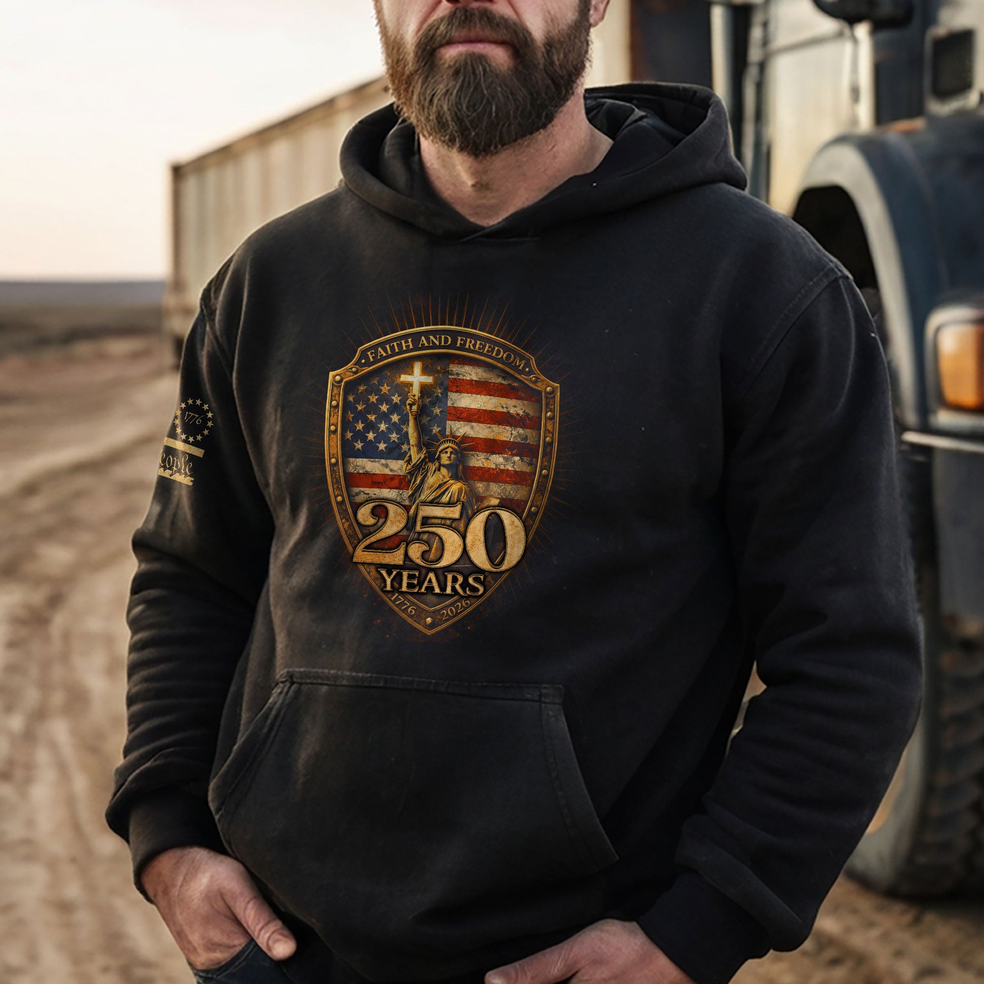 USA 250th Anniversary 1776-2026 Semiquincentennial Hoodie – Christian Faith and Freedom Statue of Liberty 250 Years Patriotic Hoodie