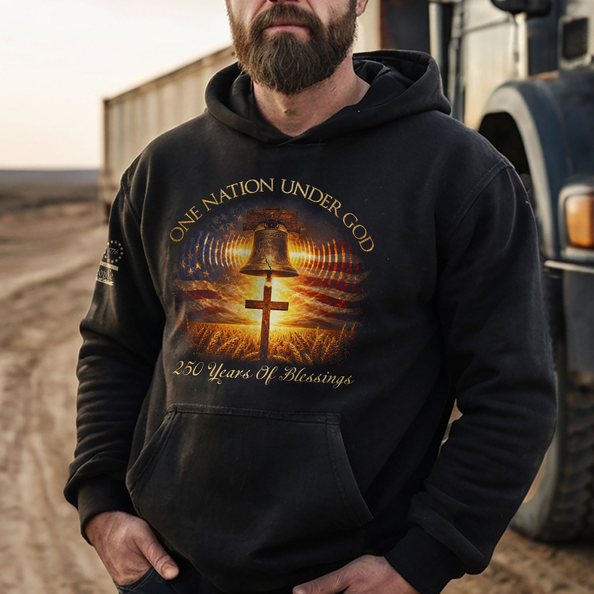 America 250th Anniversary Hoodie 1776-2026 – Liberty Bell & Cross One Nation Under God Patriotic Men’s Hoodie