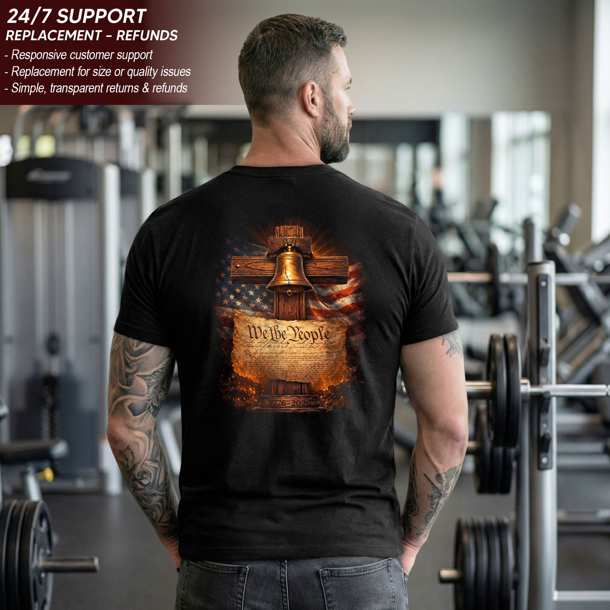 America 250th Anniversary 1776-2026 Semiquincentennial T-Shirt – We The People Liberty Bell Cross 250th Birthday Patriotic Graphic Tee