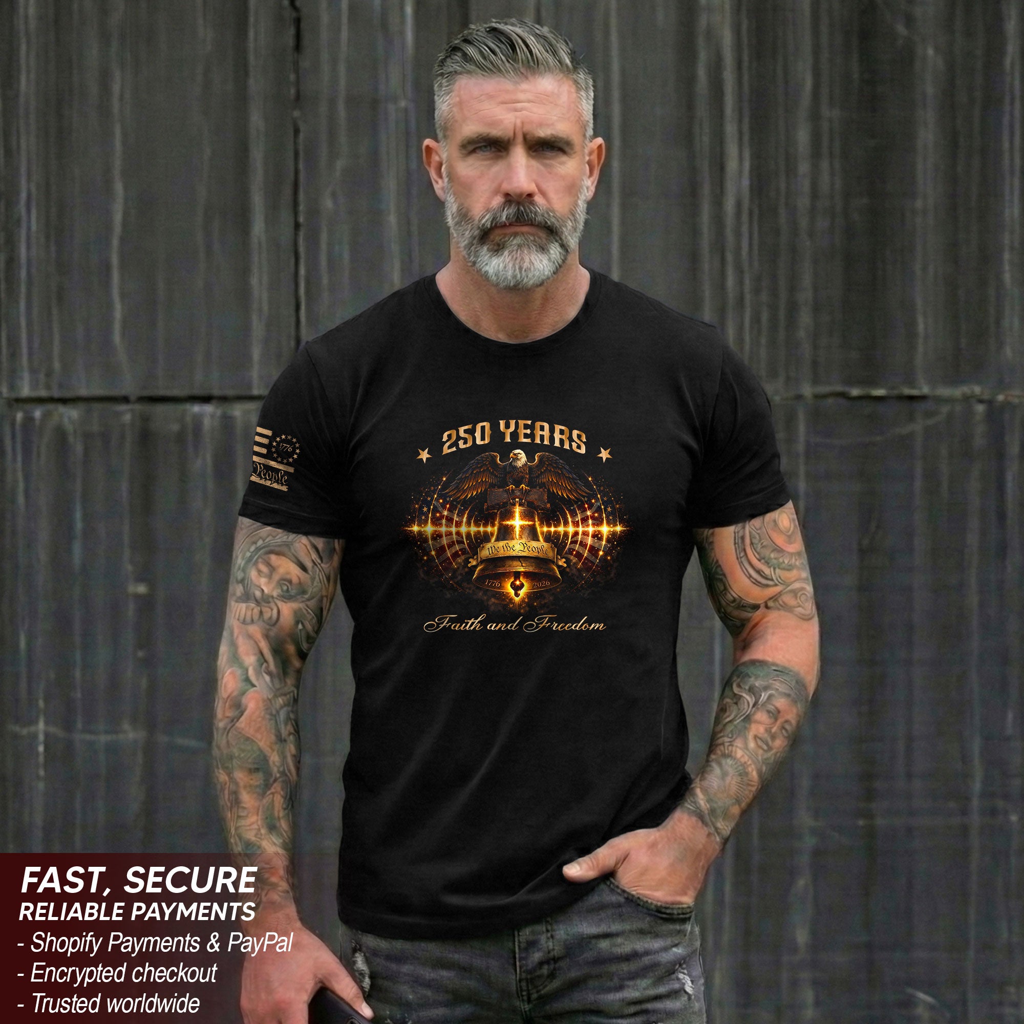 America 250th Anniversary 1776-2026 Semiquincentennial T-Shirt – Liberty Bell Faith and Freedom 250th Birthday Patriotic Men’s Tee