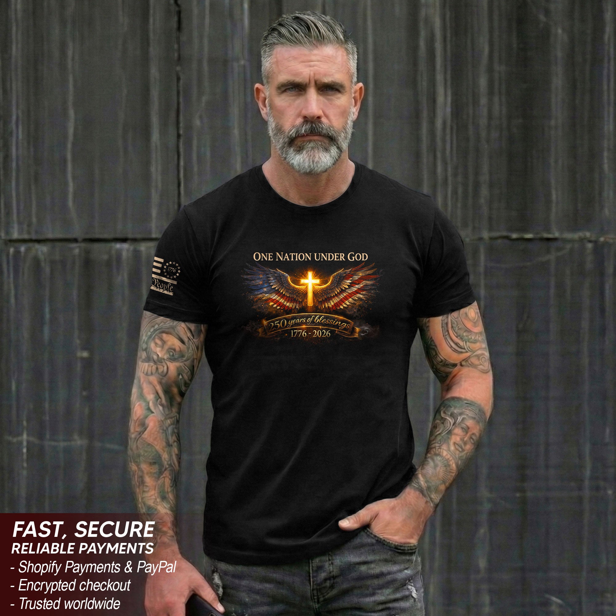 America 250th Anniversary 1776-2026 Semiquincentennial Shirt – One Nation Under God 250 Years Eagle Wing Cross Patriotic Tee