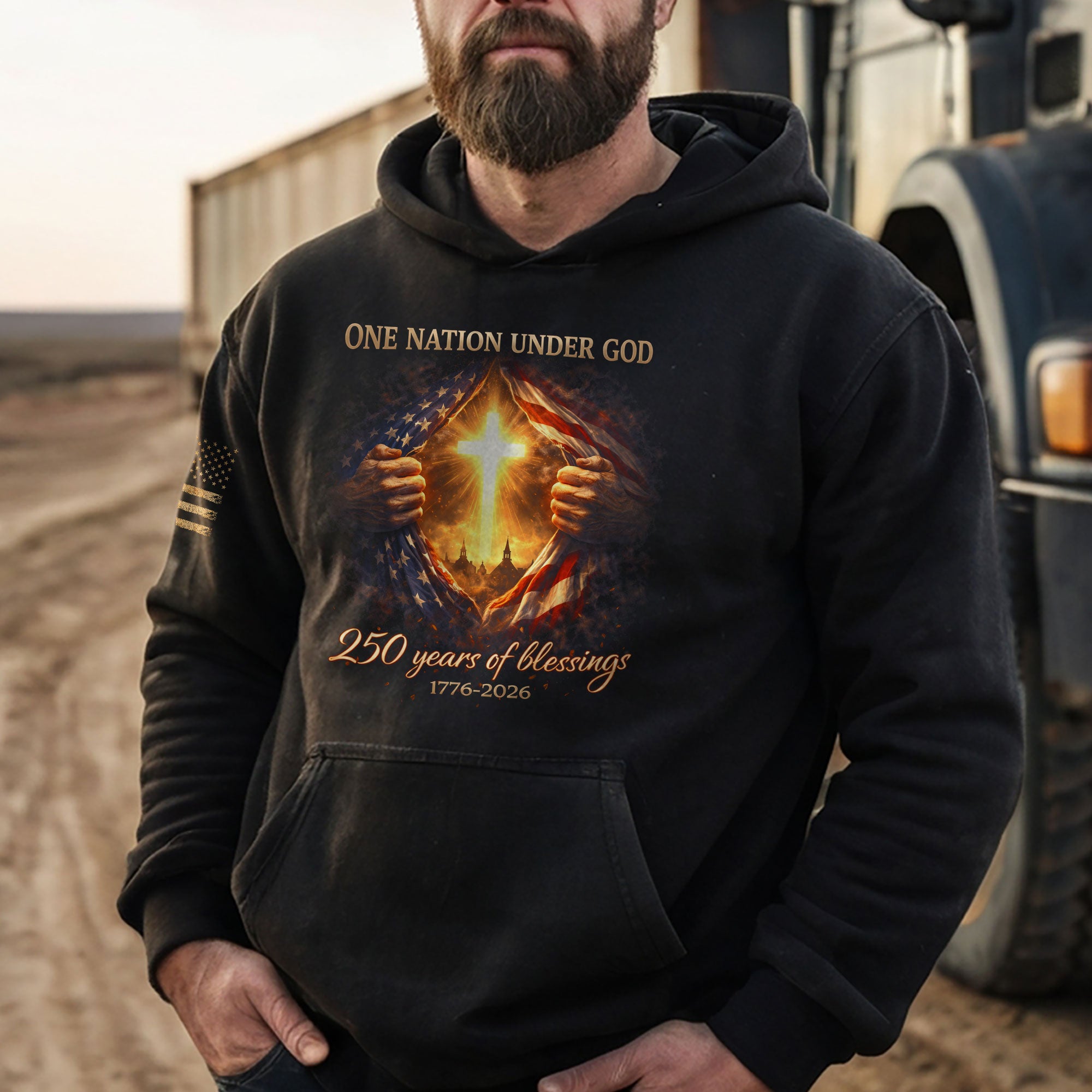 USA 250th Anniversary 1776-2026 Semiquincentennial Hoodie – 250 Years of Blessings Jesus American Flag Christian Patriotic Hoodie