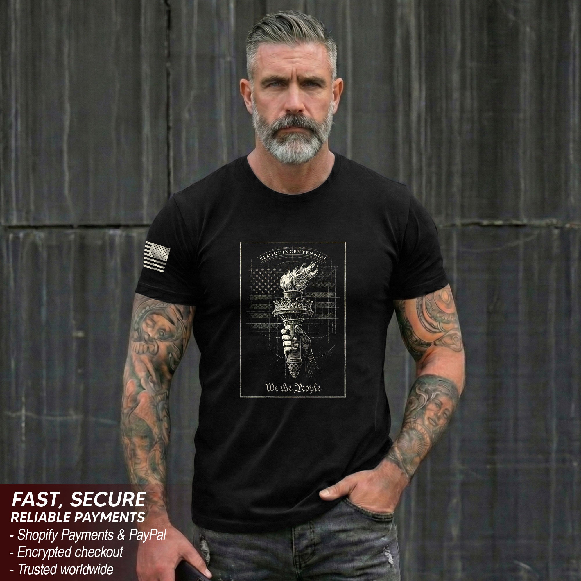 America 250th Anniversary 1776-2026 Semiquincentennial T-Shirt – Retro We The People Statue of Liberty Torch Patriotic Men's Hoodie Style Tee