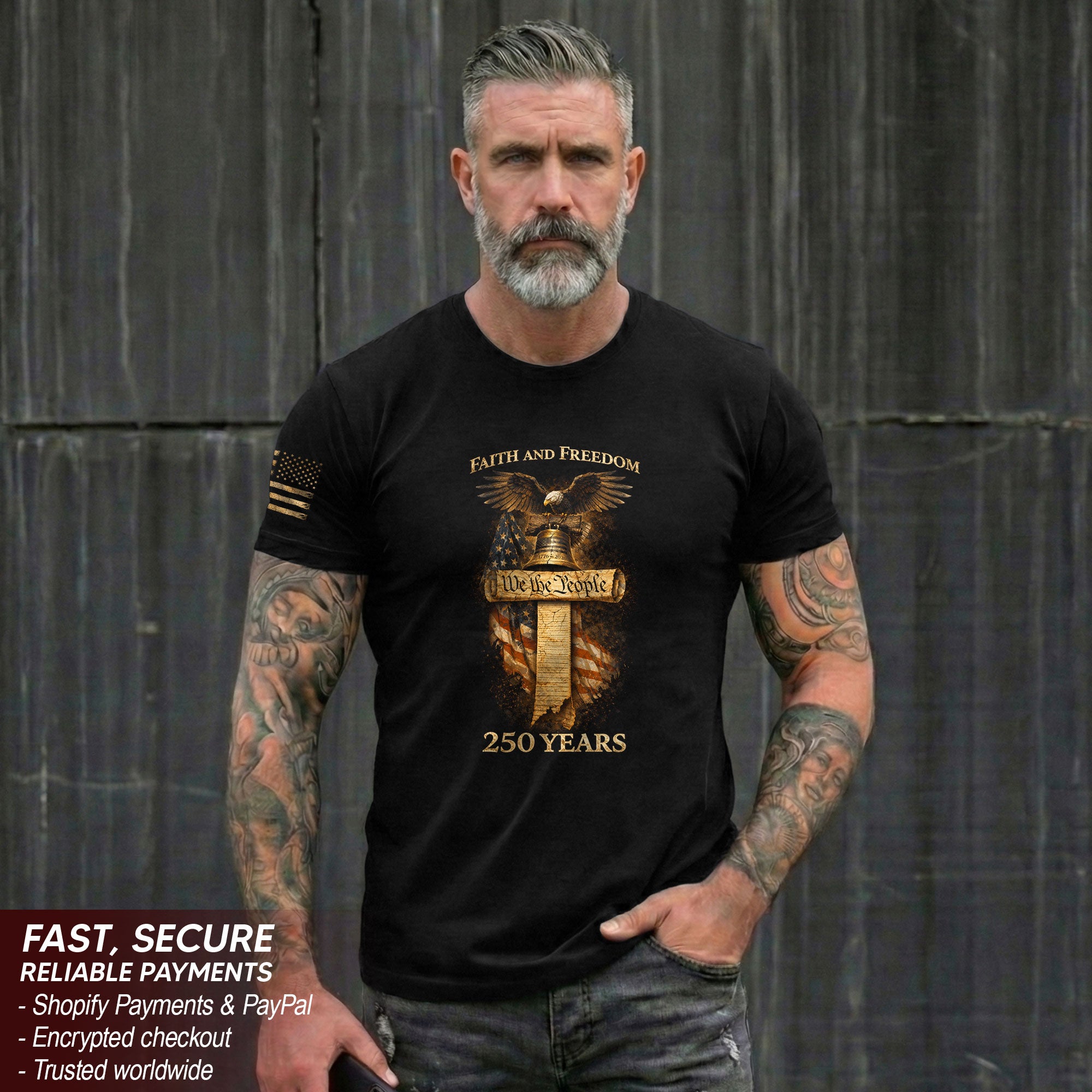 USA 250th Anniversary 1776-2026 Semiquincentennial T-Shirt – We The People Liberty Bell Cross Patriotic Anniversary Tee