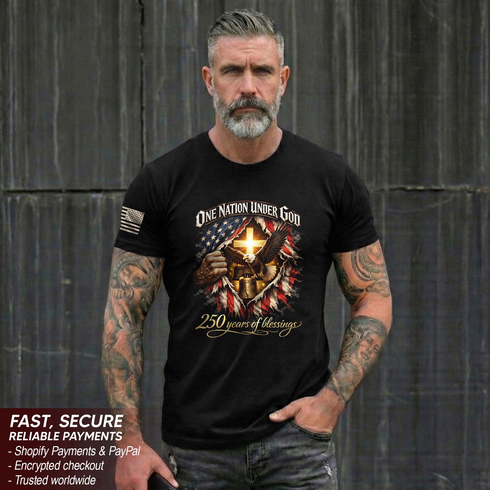 America 250th Anniversary 1776-2026 Shirt – One Nation Under God Eagle, Liberty Bell & Ripped Flag Christian Semiquincentennial T-Shirt